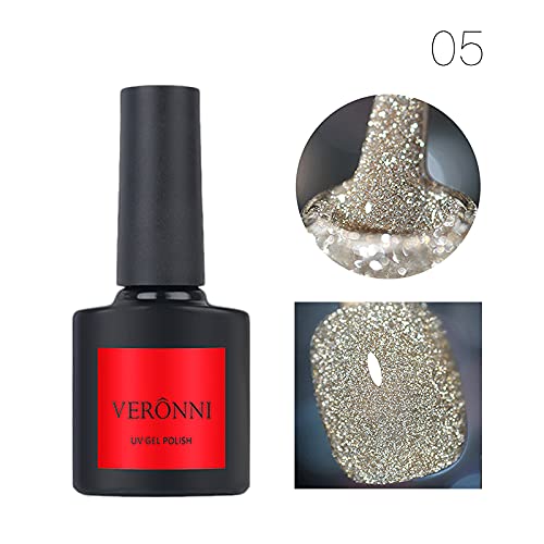 VERONNI Glitter Reflective Nail Gel Polish - Diamond Sparkly Shiny UV LED Gel for Nail Art, Gold Glitter Soak Off Manicure (05) | Perfect for Parties, Weddings & Special Occasions