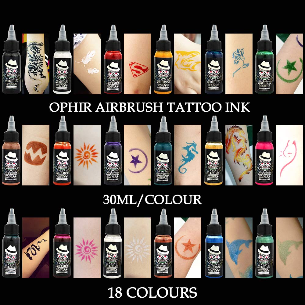 OPHIR Temporary Tattoo Ink - Professional Airbrush Body Art Pigment for Tattoo Artists (30ml/Bottle) | Safe, Vibrant Colors for Halloween, Cosplay & Body Painting