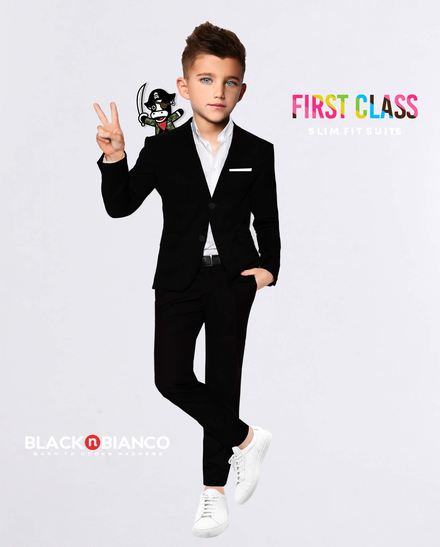 Black n Bianco Boys' First Class Slim Fit Suits - Lightweight Blazer & Pants Set for Formal Occasions | Perfect for Weddings, School Photos & Special Events | Presented by Baby Muffin