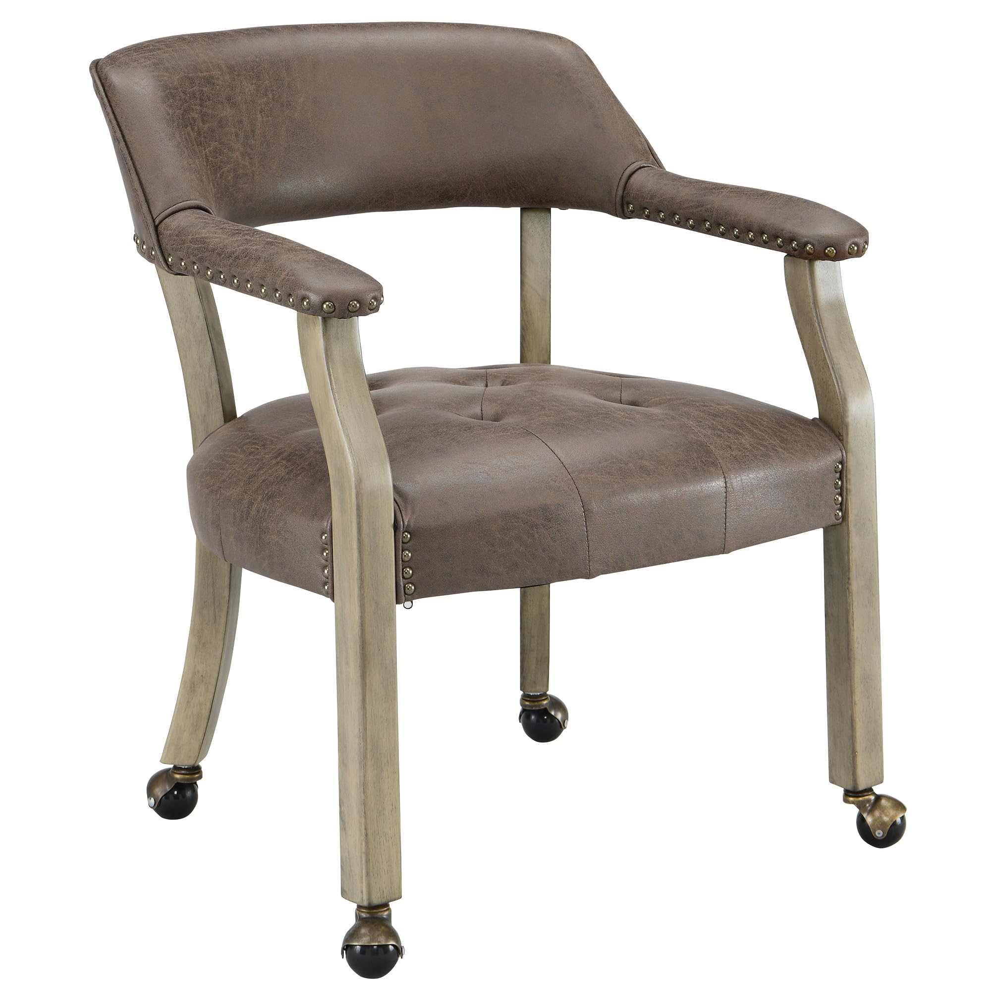 LEEMTORIG Large Rolling Dining Chairs with Casters - Solid Wood Office Chairs with Arms, 26