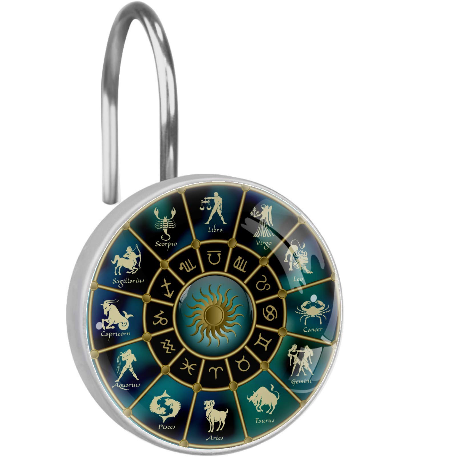 Nigel Zodiac Shower Curtain Hooks - 12 Pack Rustproof Metal Shower Rings for Bathroom Decor | Perfect for Bathroom, Spa, and Dorm Room Upgrades