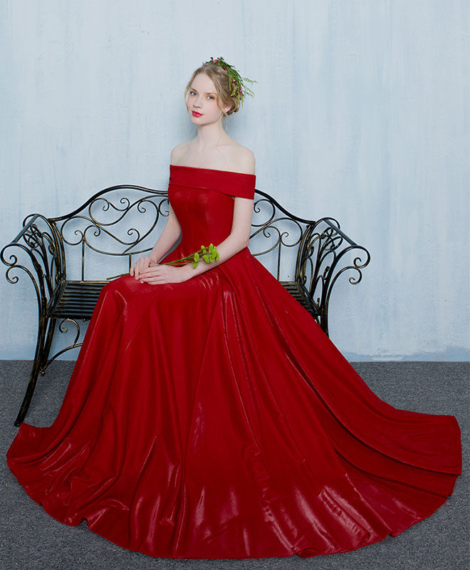 Elegant Burgundy Off Shoulder Long Prom Gown - Formal Evening Dress for Women | Perfect for Homecoming, Ball, Wedding & Special Occasions