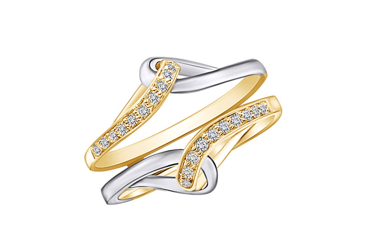 1/5 Carat Natural Diamond Two Tone Wedding Band Ring Guard Enhancer - 14k Gold Over Sterling Silver (I-J Color, I2-I3 Clarity, 0.20 Cttw) | Elegant Bridal Jewelry for Engagement, Anniversary & Special Occasions | AFFY Jewelry Gifts