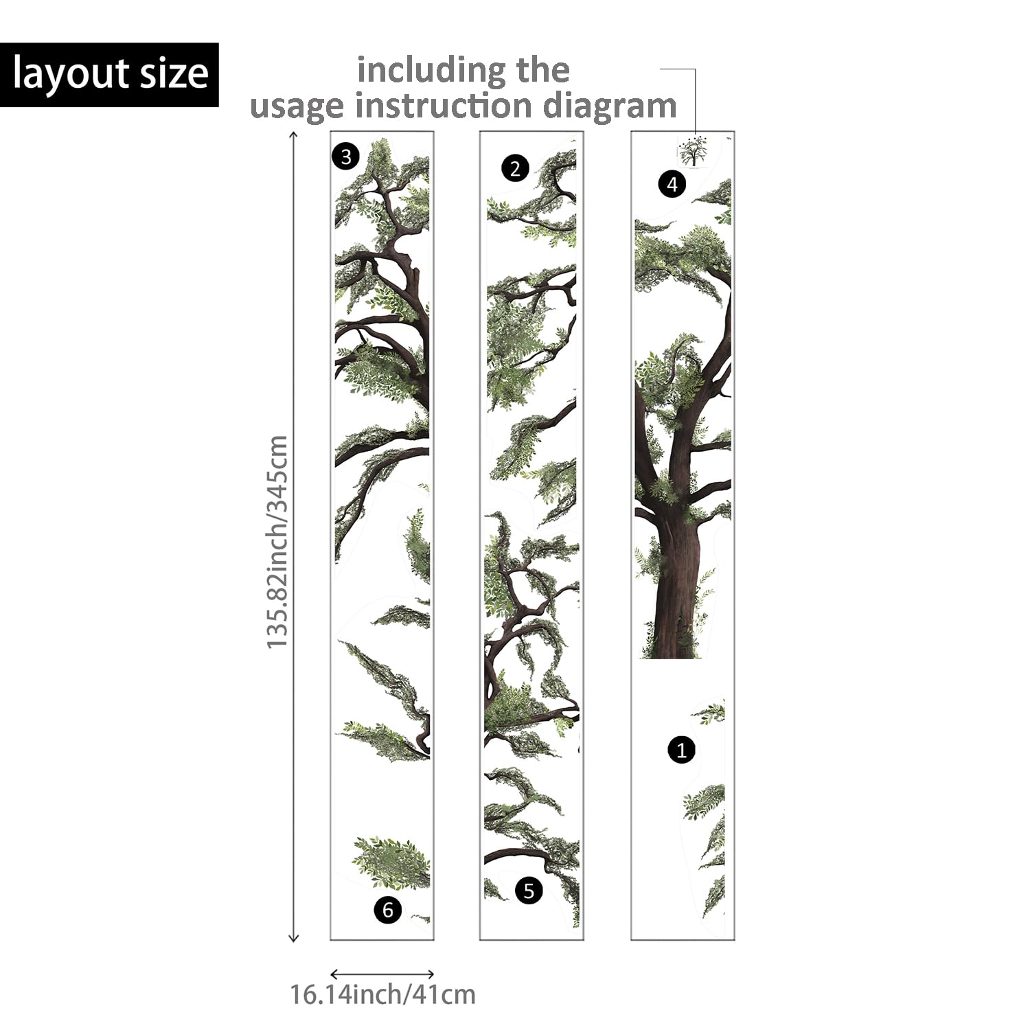 Funlife Original Hand Drawn Large Oak Tree Wall Decal - 88.58x88.58 Inch Nature-Themed Wall Art Sticker for Living Room, Nursery, Playroom - Perfect for Boys' Room Decor & Gender Neutral Spaces