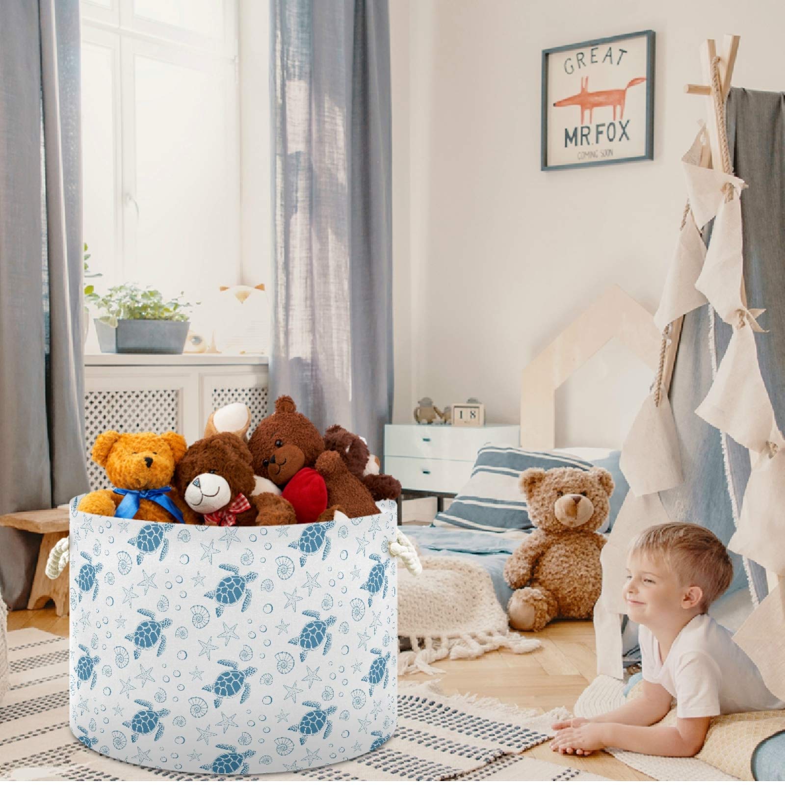 Visesunny Collapsible Large Capacity Storage Basket - Durable Cotton Handles for Toys, Clothes, Laundry | Space-Saving Home Organizer for Bathroom, Bedroom, Nursery & Closet | Perfect for Kids' Room, Beach Trips & Pet Supplies Storage