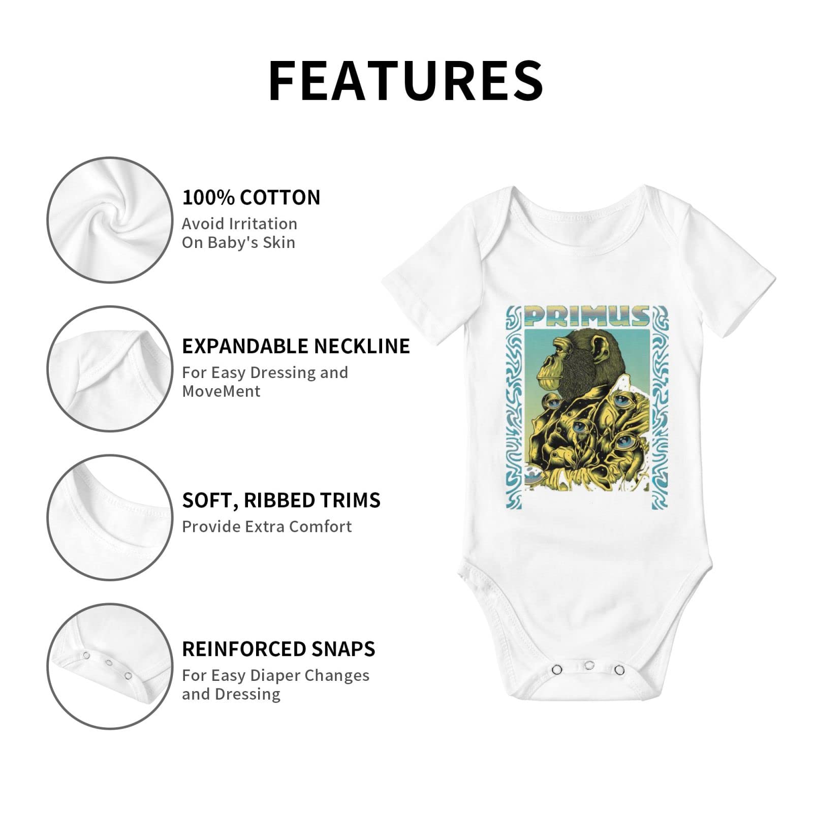 Priimus Band Baby Onesie - Soft Cotton Unisex Newborn Romper with 3D Printing, Short Sleeve Bodysuit for 0-12 Months | Funny & Comfortable Outfit for Baby Girls & Boys | Perfect for Playtime, Photoshoots & Everyday Wear