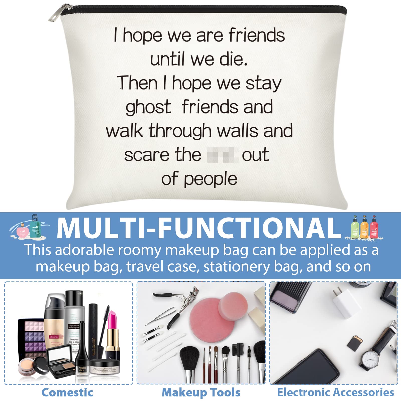 3-Piece Funny Cosmetic Bags Set - Best Friend Gifts for Women, Long Distance Friendship, Birthday, Moving Away & Christmas Presents - Trendy Makeup Travel Cases for Bestie Soul Sister - Perfect for Travel, Daily Use & Special Occasions