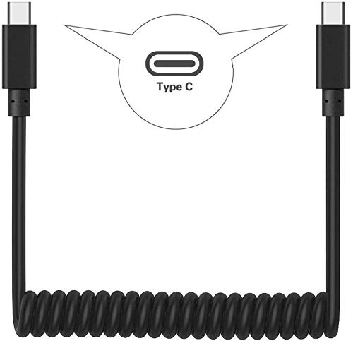 Premium 6ft Coiled USB-C to USB-C Fast Charging Cable for LG V60, V50S, V50 ThinQ 5G - High-Speed Data Sync & Power Delivery - Durable Black Charger Cord for Home, Office & Travel Use