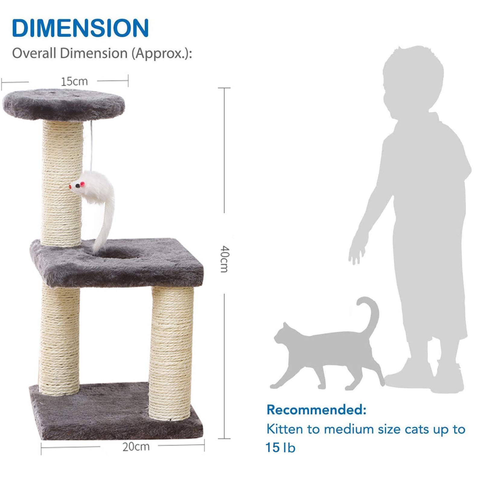 Premium Cat Scratching Post & Tree Tower with Plush Perch, Sisal Scratch Pole & Hanging Mouse Toy - Durable Kitten Activity Center for Small Cats - Perfect for Playtime, Climbing & Scratching in Living Rooms & Bedrooms