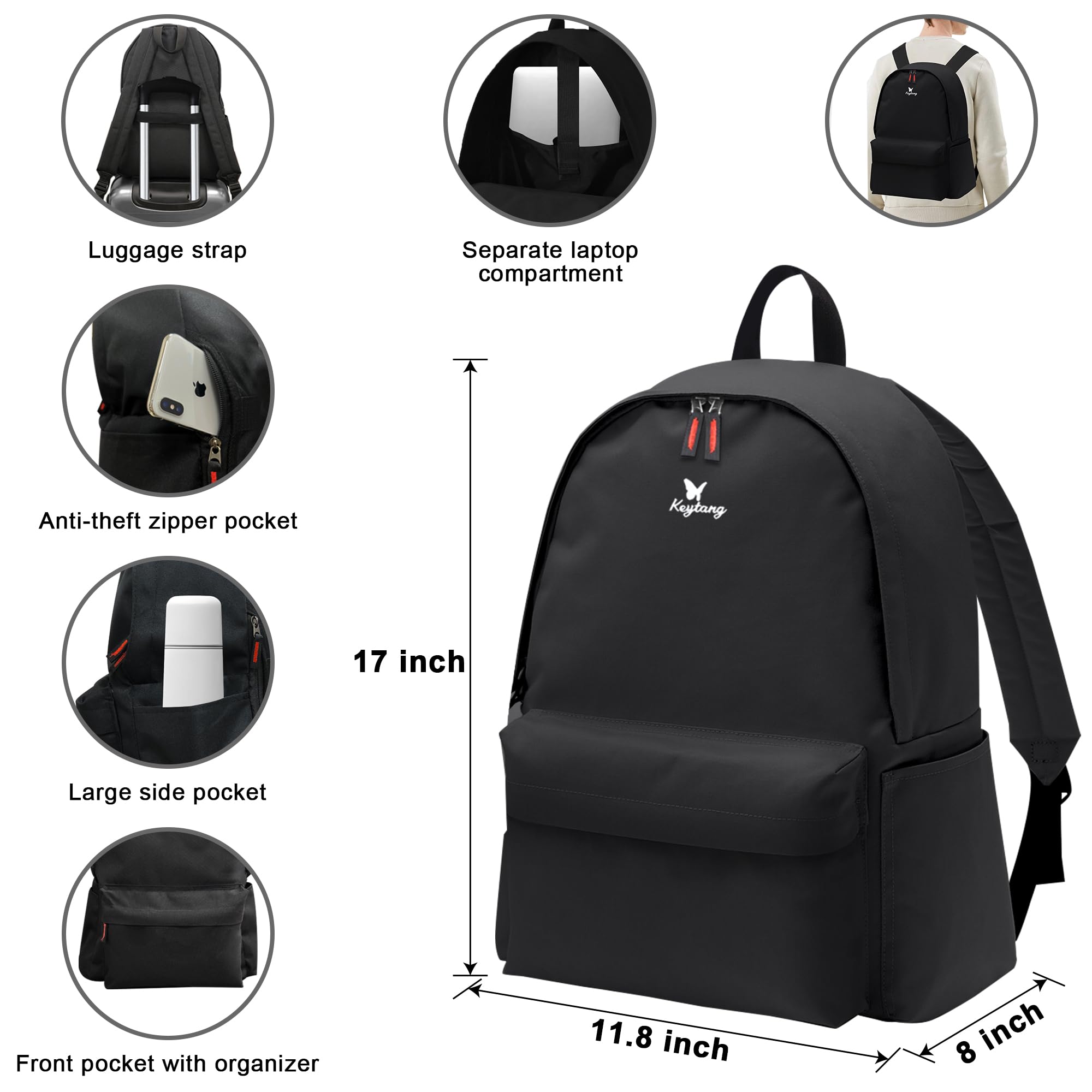 SmileLine 20 Inch Lightweight Hardside Carry-On Luggage Set with TSA Lock, 360° Spinner Wheels & Expandable Design - Includes Travel Backpack & Makeup Bag (Black) - Perfect for Business Trips, Weekend Getaways & Air Travel