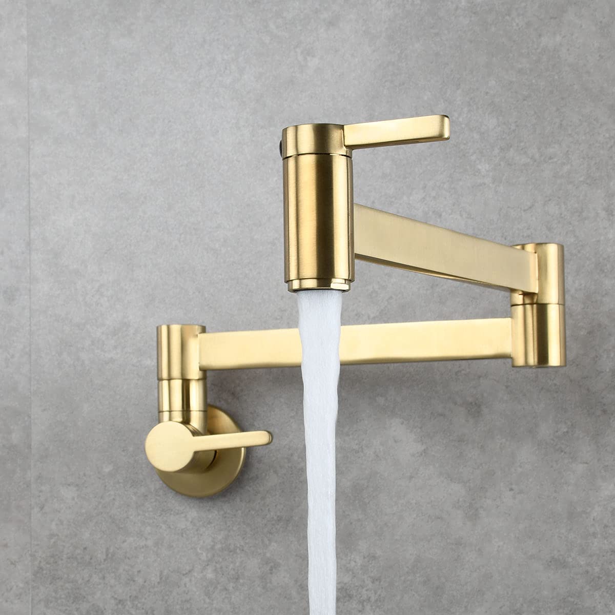 Biveah Brushed Gold Wall Mount Pot Filler Faucet - Single Hole Brass Folding Kitchen Sink Faucet (KLB011BG) - Perfect for Cooking, Filling Large Pots & Modern Kitchen Upgrades