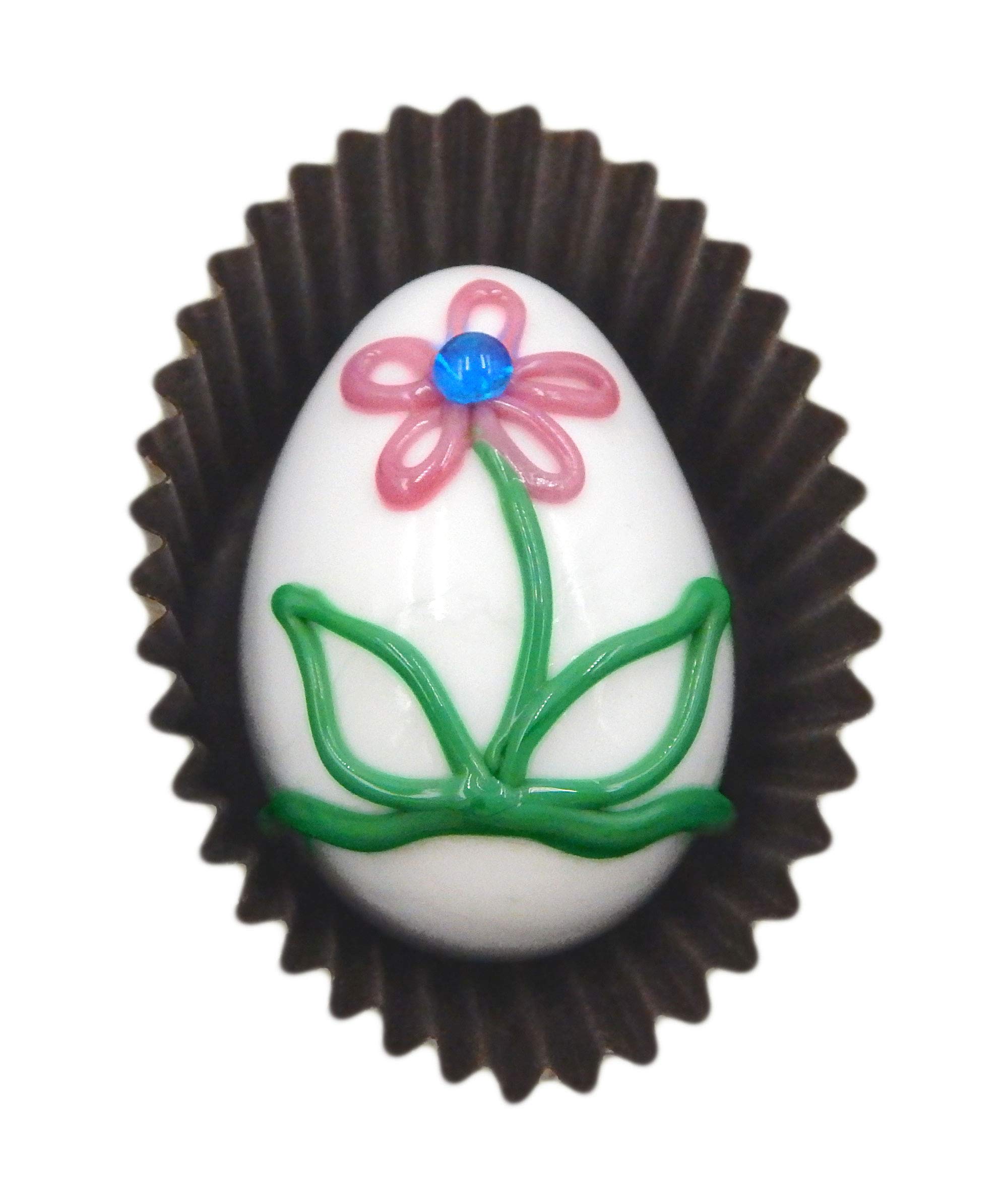 Handmade Art Glass Chocolate Egg Gift - Easter Decor with White Chocolate & Raspberry Flower - Perfect for Holiday Gifting, Home Decoration & Party Favors