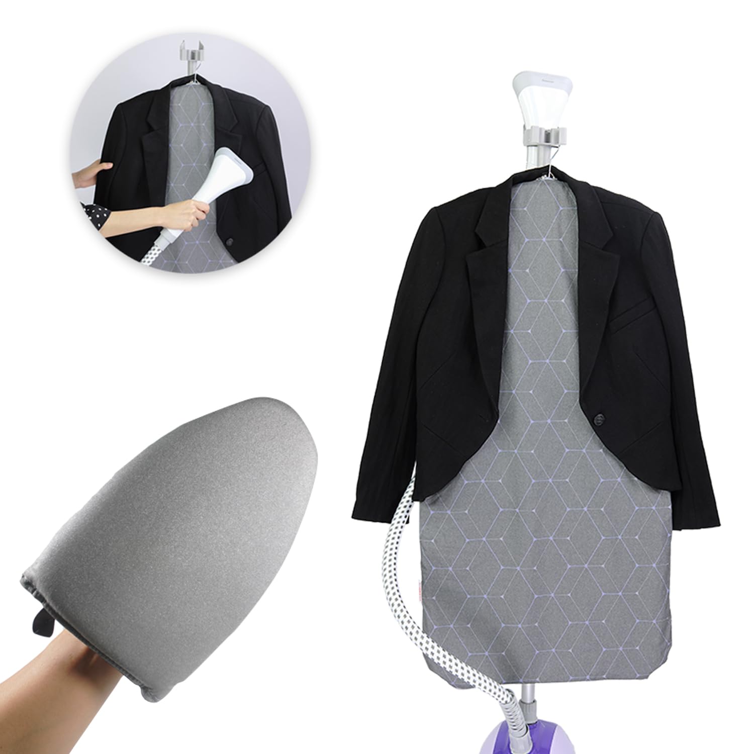 Portable Steamer Board for Clothes with Ironing Gloves - Foldable Hanging Ironing Board & Steamer Pad for Wrinkle Removal - Perfect for Travel, Home Use, and Professional Garment Care