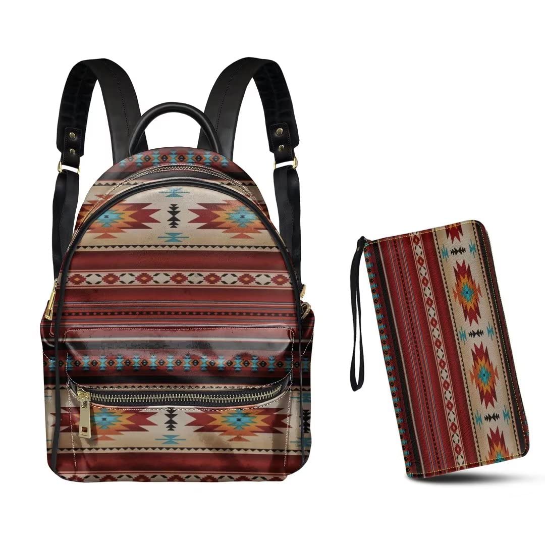 GLENLCWE Tribal Indian Aztec Leather Backpack for Women & Men - Large Capacity Zip Handbag, Lightweight Travel Daypack & Wallet - Perfect for Hiking, Camping, School and Daily Commute
