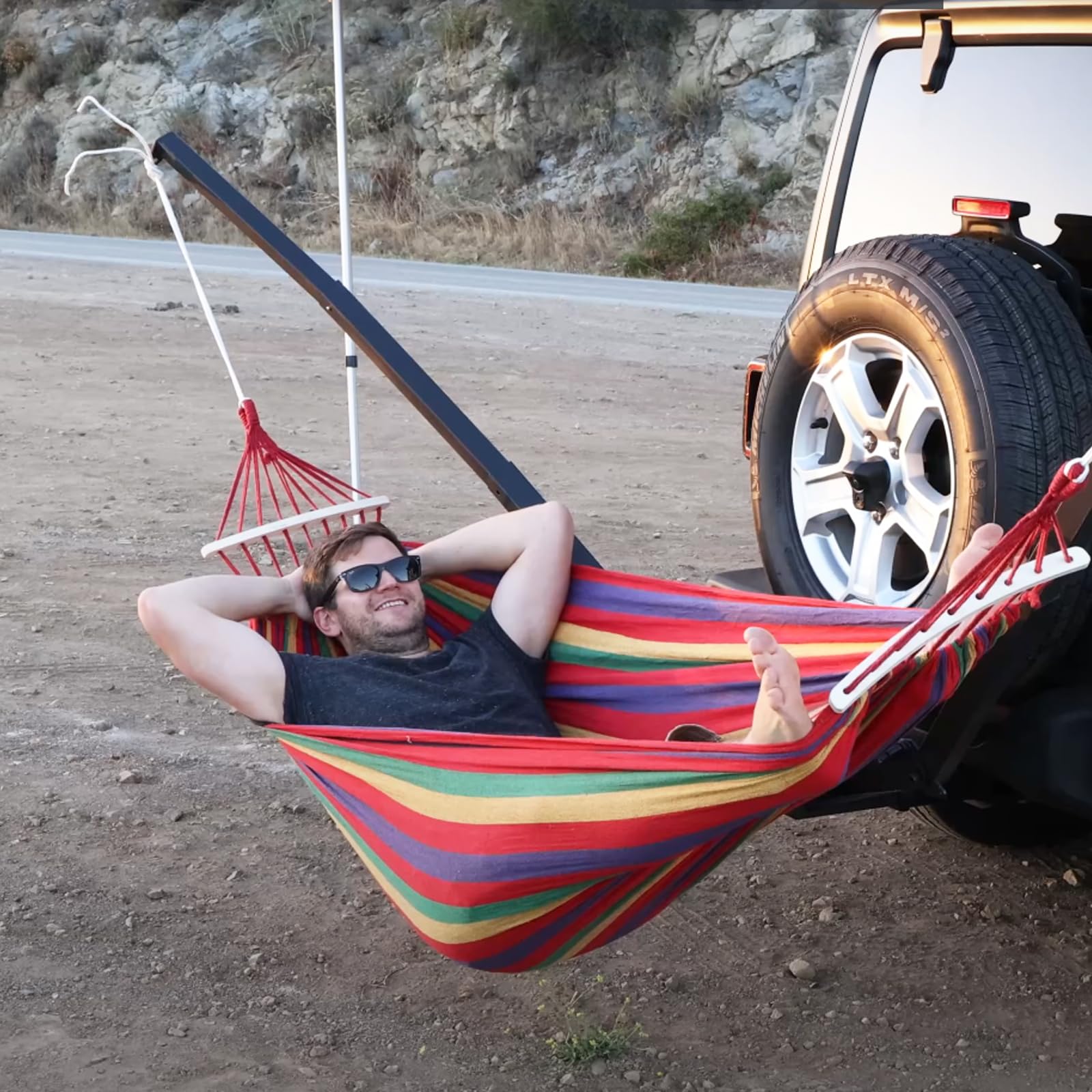 Portable Hammock Hitch Stand Mount - One Piece Design with Parachute Bed for Jeep & Pickup Trucks | Easy Installation | Perfect for Camping, Tailgating & Outdoor Adventures