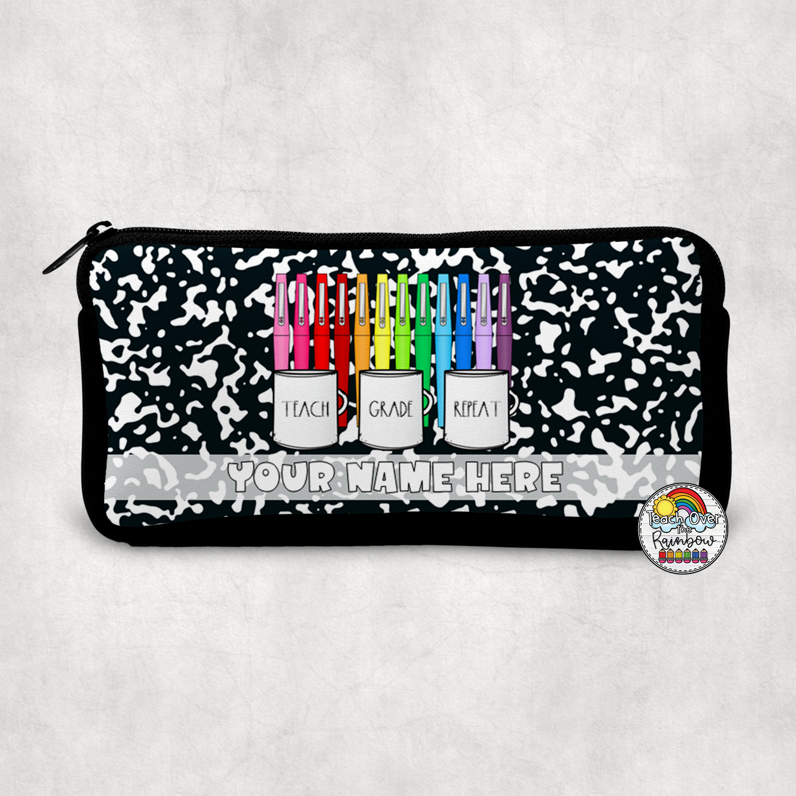 Teach Grade Repeat Small Pencil Bag - Durable School Pouch for Students, Teachers & Office Supplies | Perfect for Classroom, Work & Travel Organization