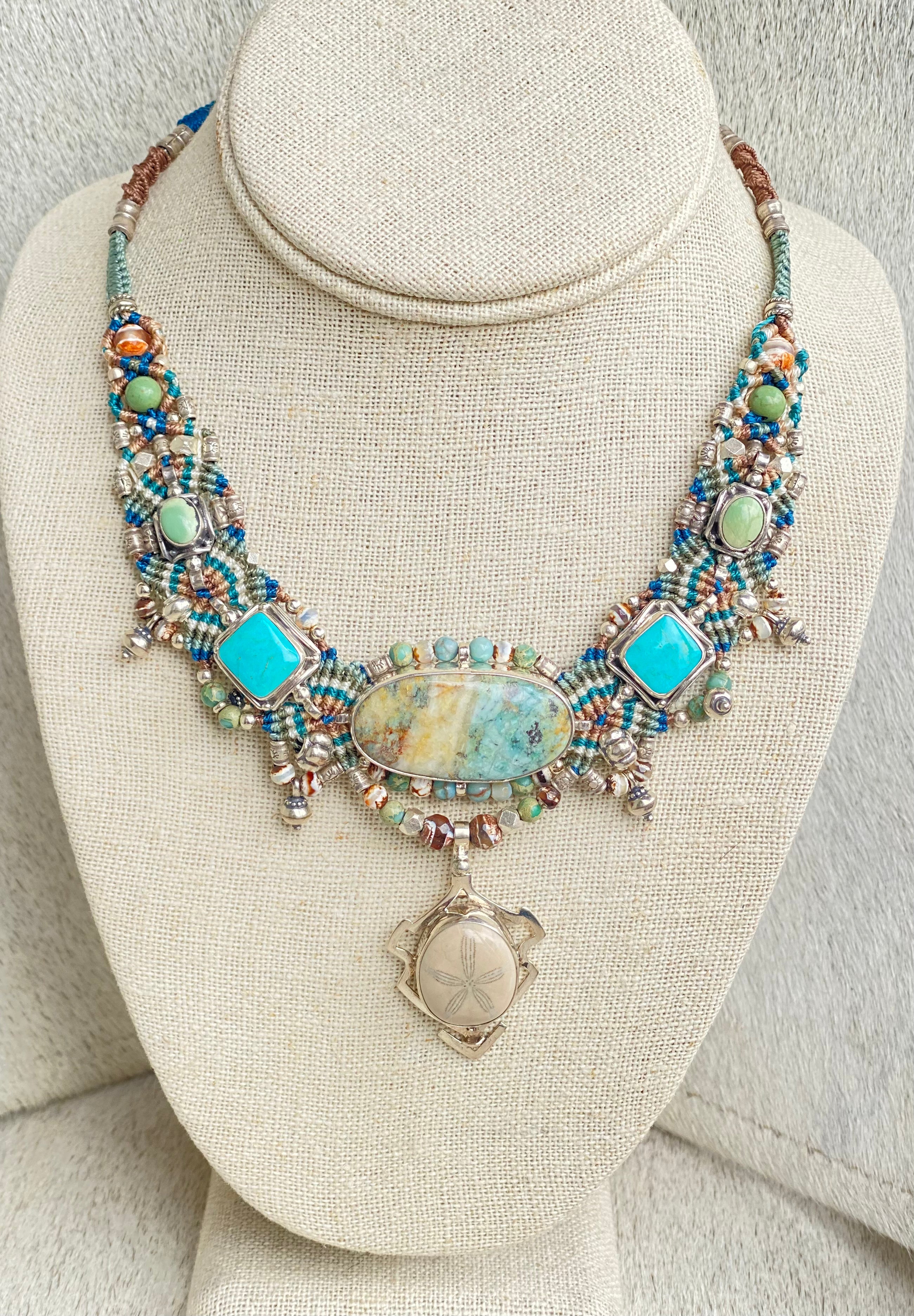 Handmade Macramé Choker Necklace with Jasper & Urchin Beads - Boho Chic Jewelry for Women, Perfect for Festivals, Beach Outings & Layering