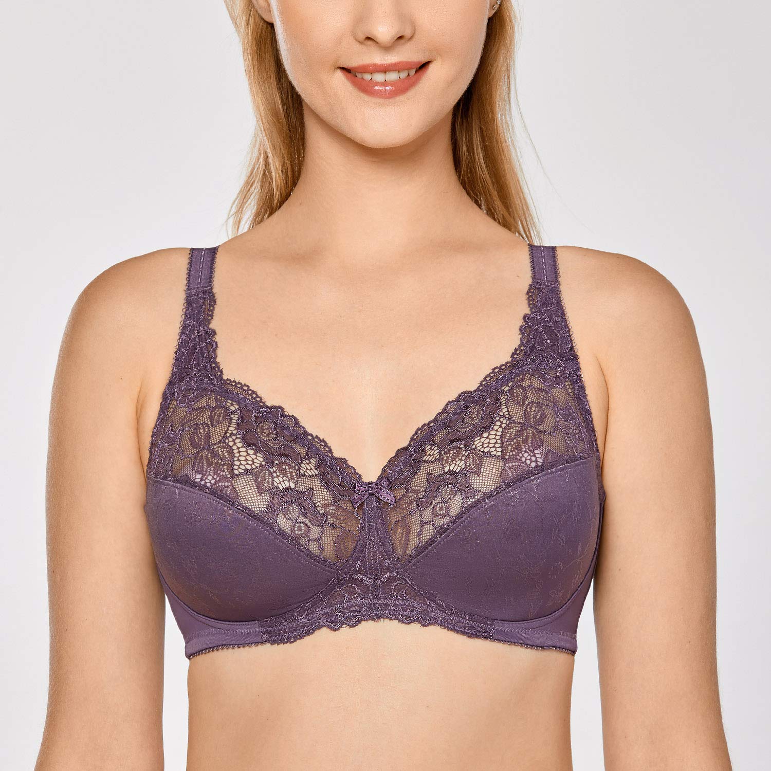 DELIMIRA Women's Lace Minimizer Bras - Unlined Full Coverage Wireless Bra for Everyday Comfort | Plus Size Support & Breathable Design | Perfect for Work, Yoga & Relaxation