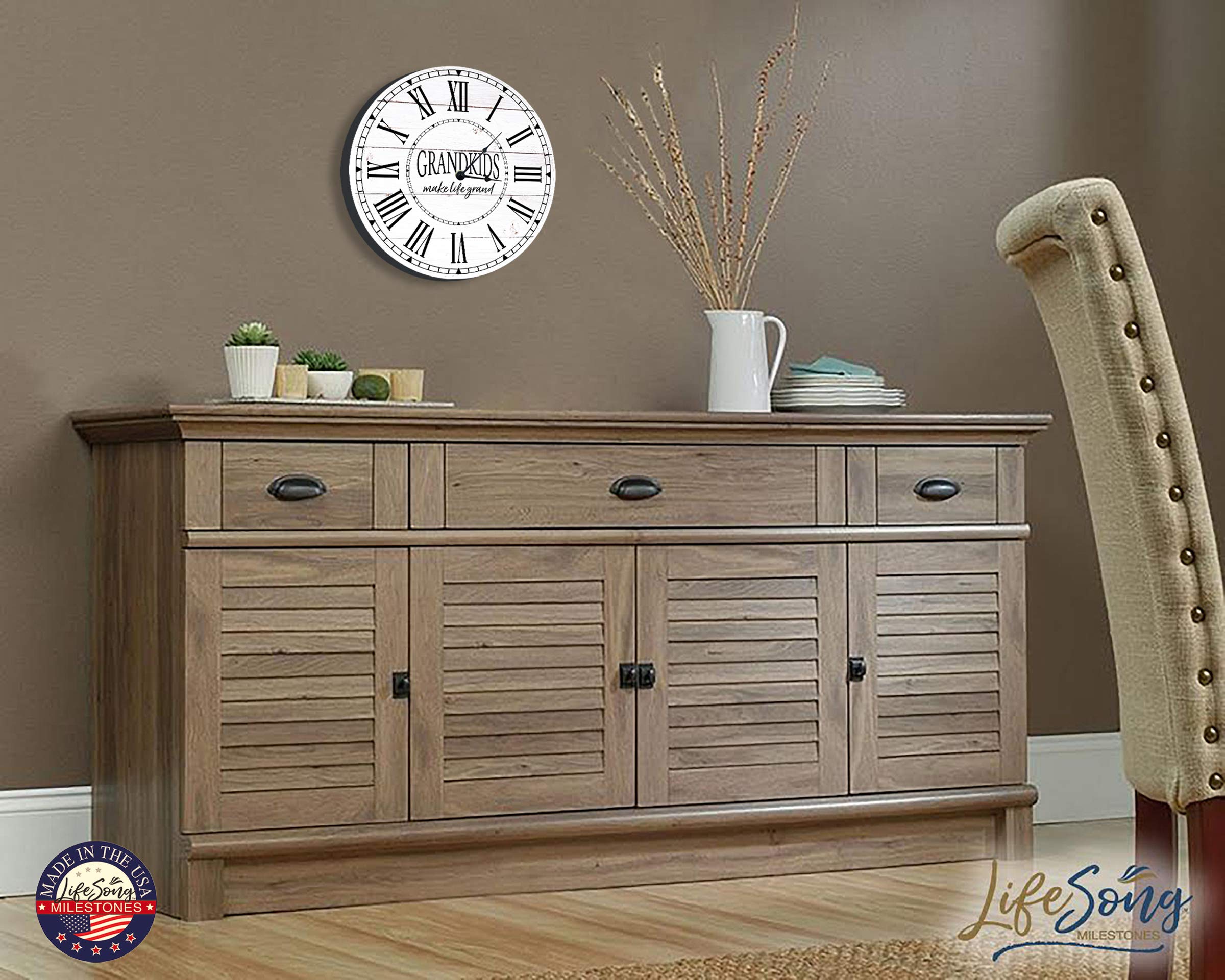 LifeSong Milestones 12-Inch Wooden Wall Clock - Elegant Anniversary Gift for Couples, Parents & Grandparents - Perfect for Living Room, Dining Room, Bedroom Decor - Shiplap Design - Ideal for Wedding Anniversaries, Family Gatherings & Home Décor