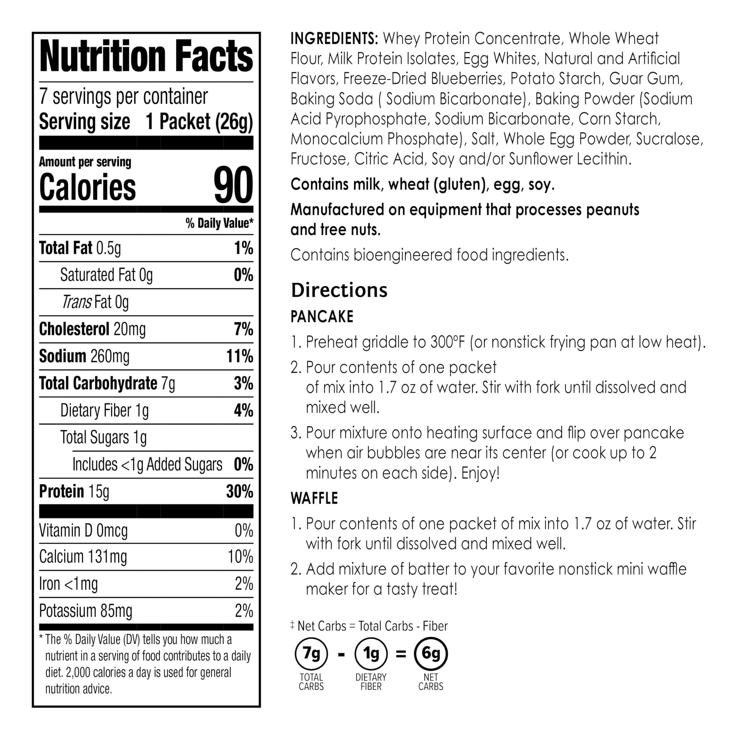 BariWise Protein Pancake & Waffle Mix - Blueberry Flavor, Low Sugar & Low Carb (7 Pack) | High Protein Breakfast Mix for Keto & Weight Loss | Perfect for Healthy Morning Meals & Fitness Lifestyles