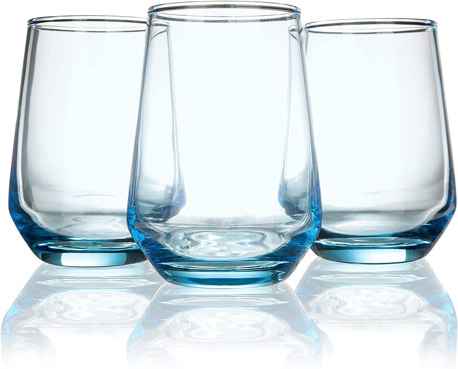 Mivana Premium 450ml Juice Glasses Set of 6 - Lead-Free Highball Drinking Tumblers for Water, Juice, Beer, Cocktails & Mixed Drinks - Transparent Blue - Perfect for Home Bars, Parties & Restaurants