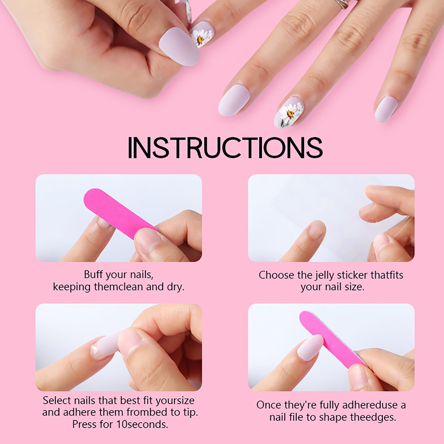 Valentine's Press on Nails - 24Pcs White French Tip Heart Design Medium Square False Nails with Rhinestones | Full Cover Glossy Acrylic Coffin Nails for Women | Perfect for Date Night, Wedding, Anniversary & Romantic Occasions