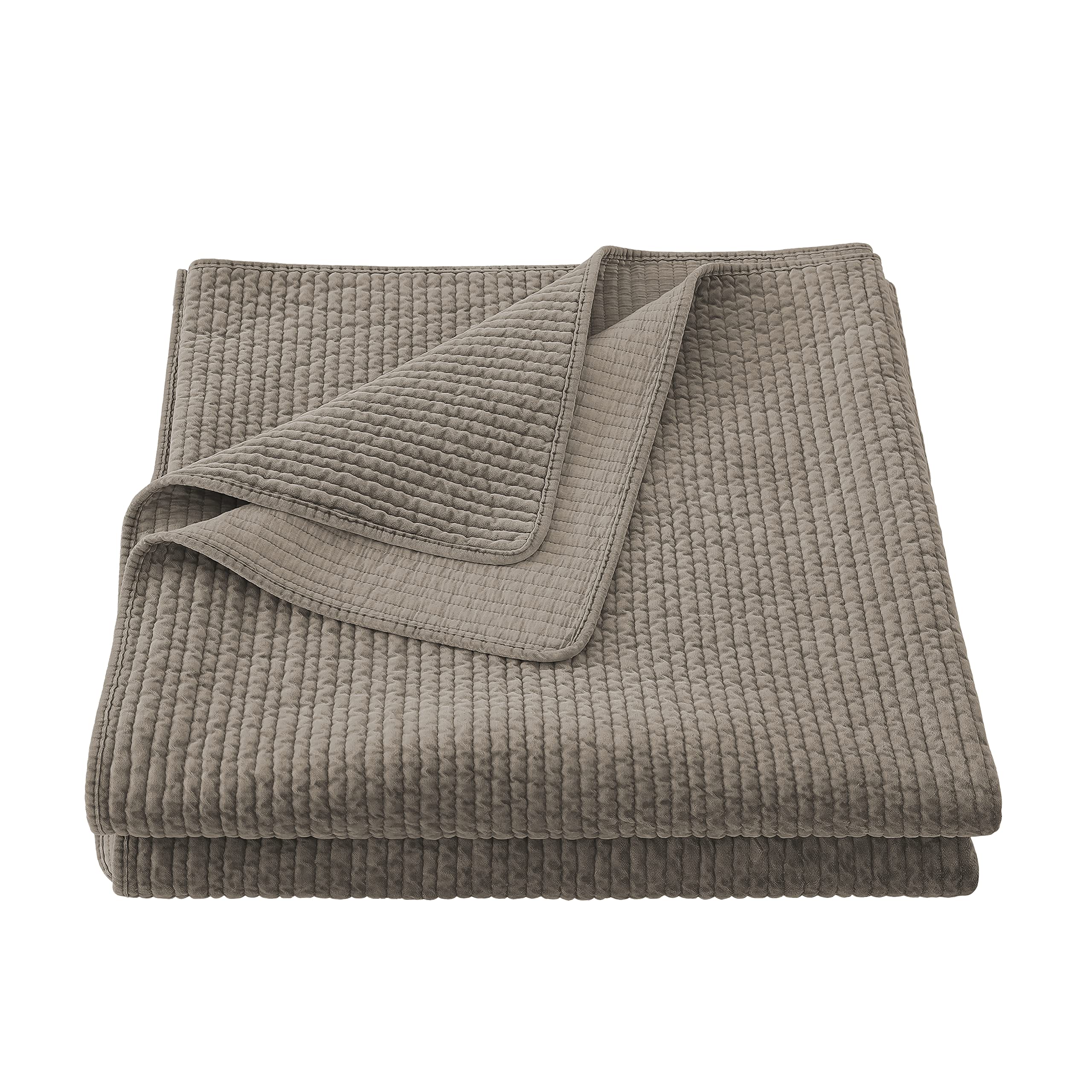 Premium Stonewashed Cotton Velvet Quilt King Size - Taupe Solid Color Luxury Bedding Set | Classic Traditional Rustic Style Soft Lightweight Comforter | Perfect for Master Bedroom, Guest Room & Cozy Home Decor