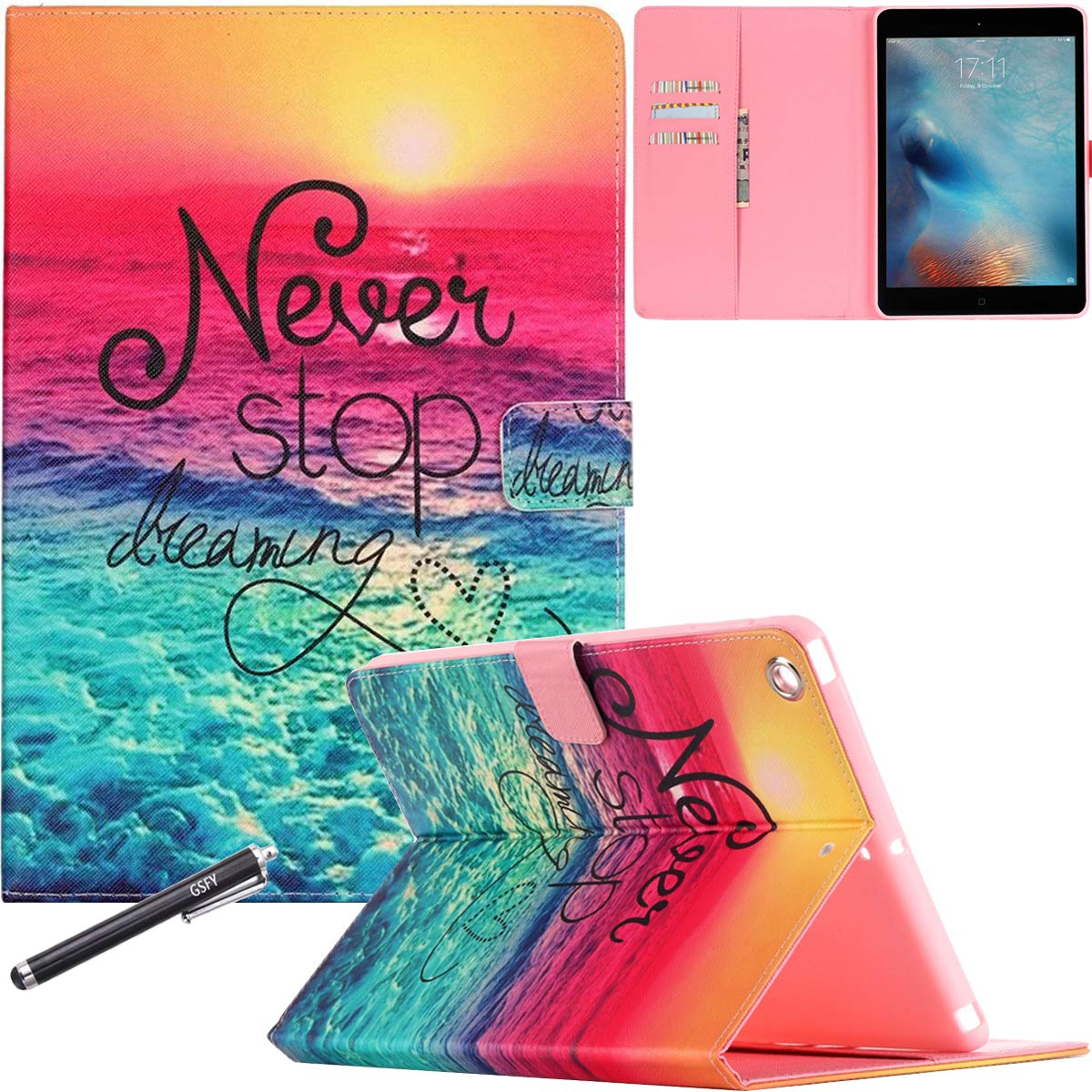 Premium PU Leather Magnetic Flip Stand Case for iPad 2/3/4 - Auto Sleep/Wake | Blue Sea & Sunset | Slim Protective Cover with Wallet & Kickstand - Perfect for Work, Travel & Home Use
