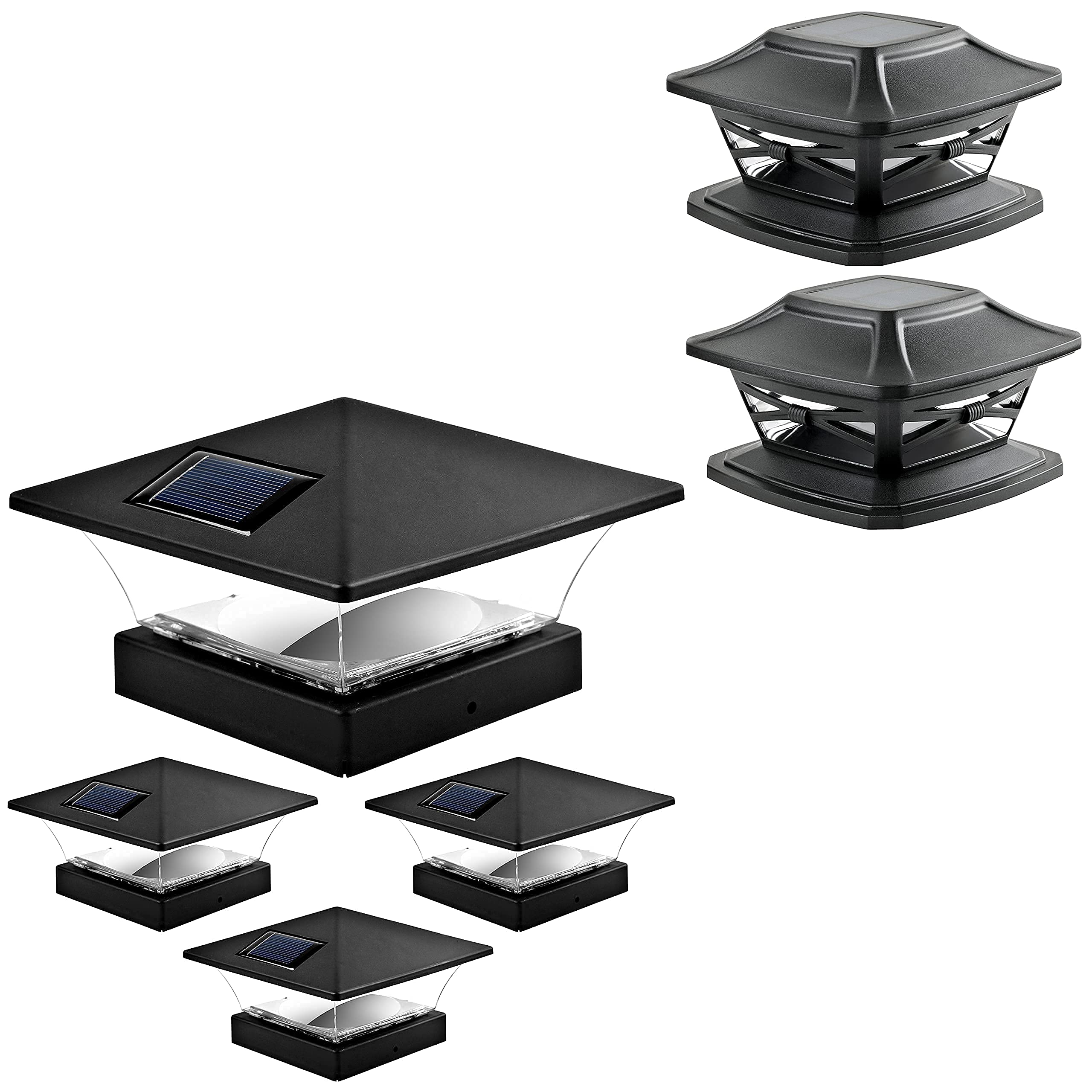 **DaVinci Lighting Flexfit (2 Pack) & Classic (4 Pack) Solar Post Cap Lights - Slate Black | Outdoor Solar Deck & Fence Lighting for Patio, Garden & Pathway**