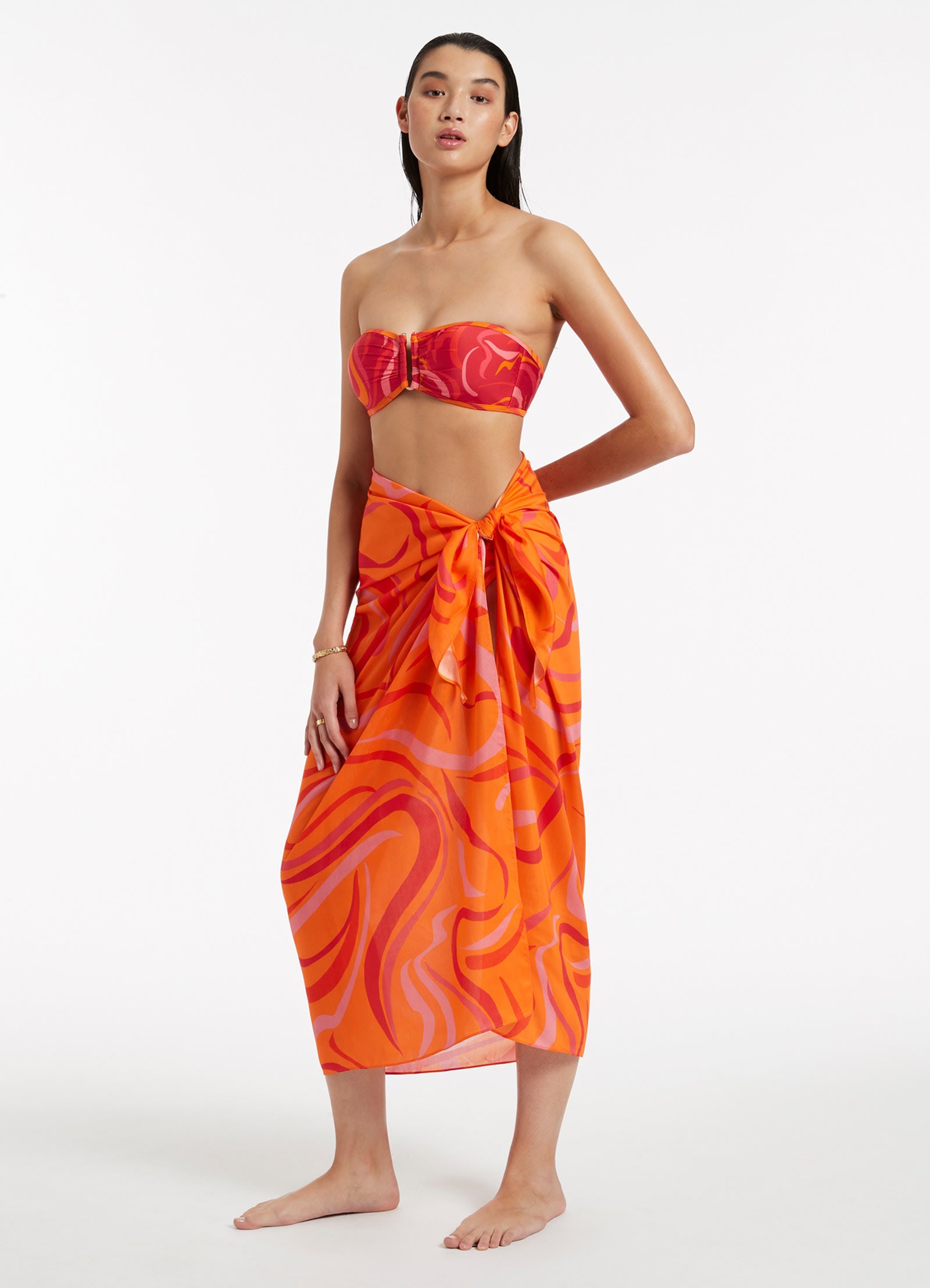 Vortici Sarong - Retro Orange Beach Wrap, Boho Chic Skirt, Summer Cover Up for Women - Perfect for Beach, Pool, and Vacation Outfits