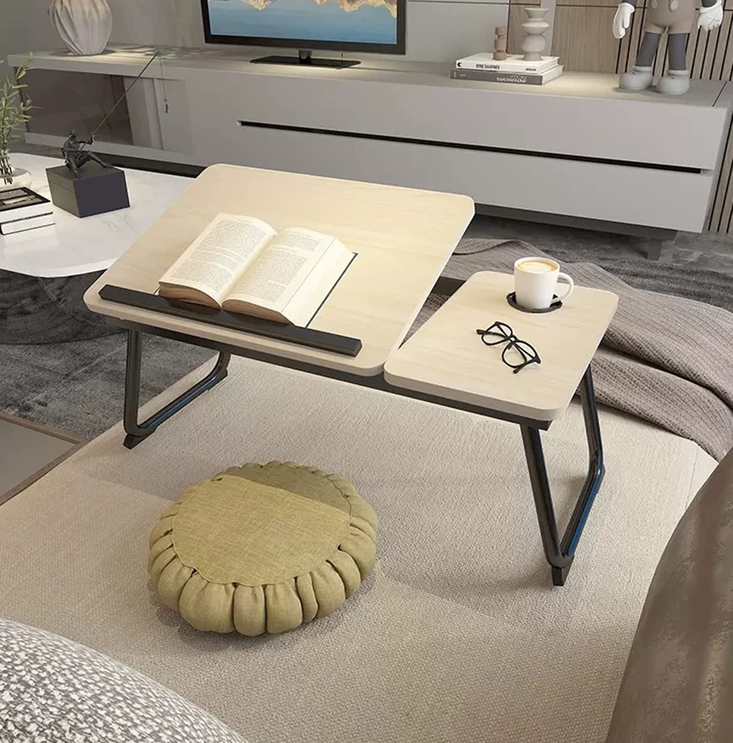 Foldable Adjustable Laptop Desk for Bed - Portable Lap Stand with Cup Holder, Ergonomic Notebook Tray Table for Home Office, Study, Reading & Breakfast in Bed (Golden) - Perfect for Remote Work, Online Classes & Cozy Bedroom Use
