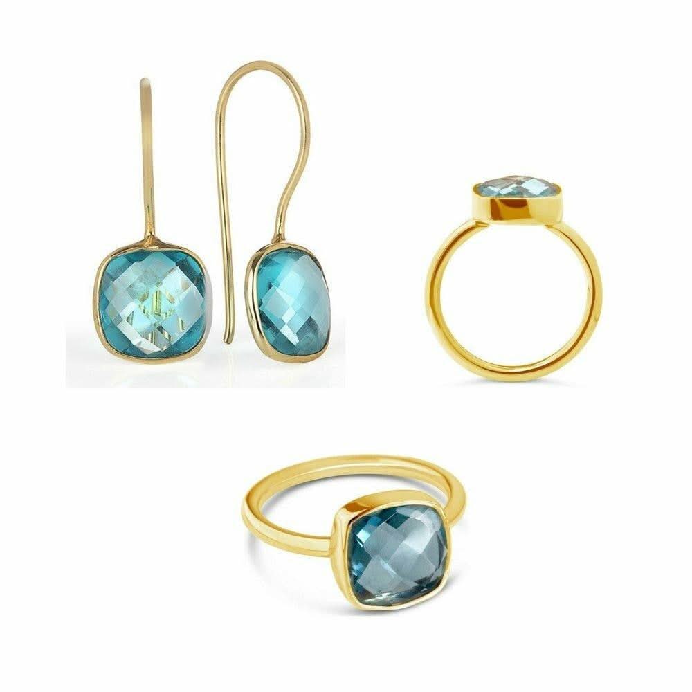 Blue Topaz Earrings for Women - 14K Gold Plated Stud Earrings | Elegant Jewelry Gift for Birthday, Anniversary & Special Occasions