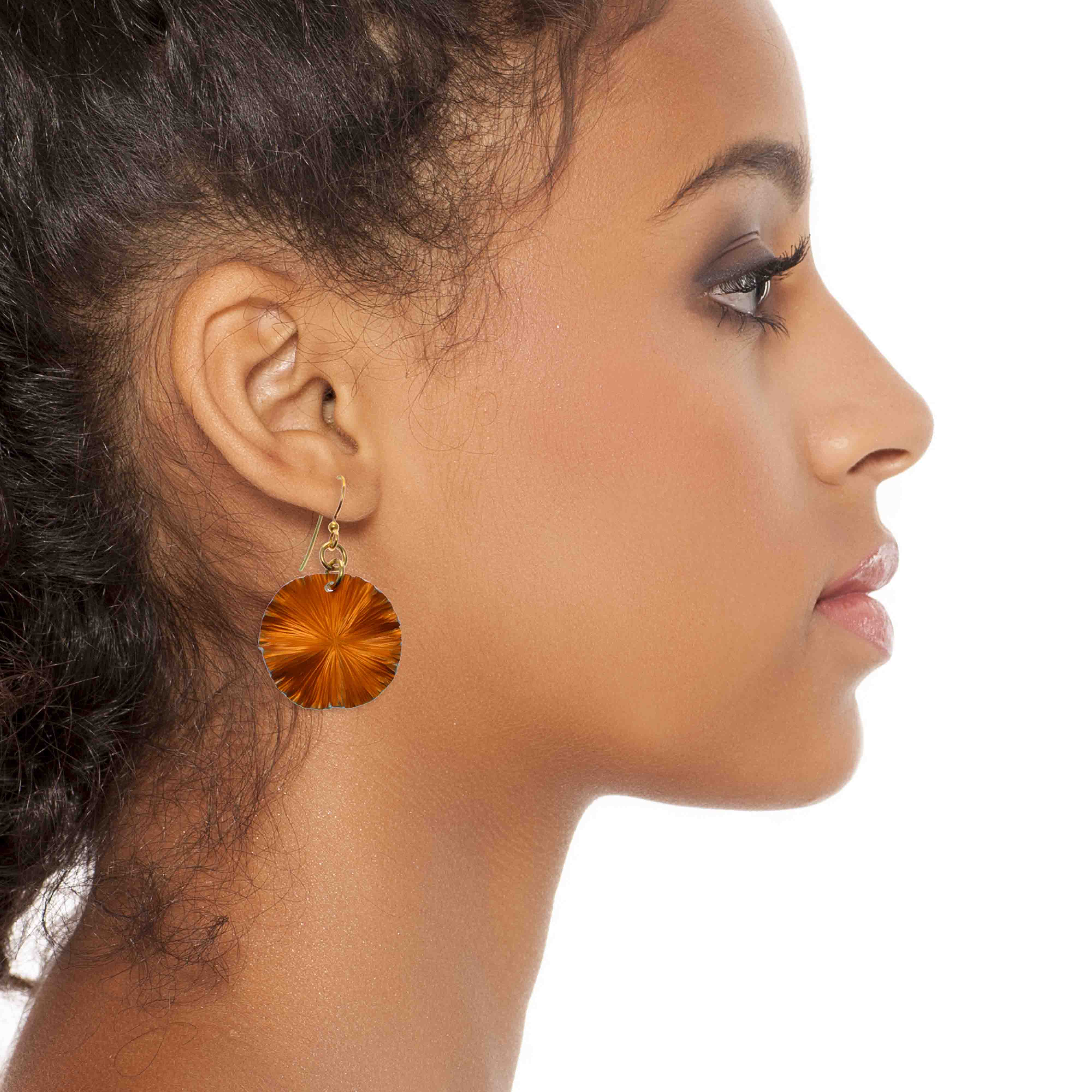 Small Orange Anodized Aluminum Lily Pad Earrings - Lightweight Dangle Earrings for Women, Fashion Jewelry Gift for Her - Perfect for Parties, Weddings & Everyday Wear