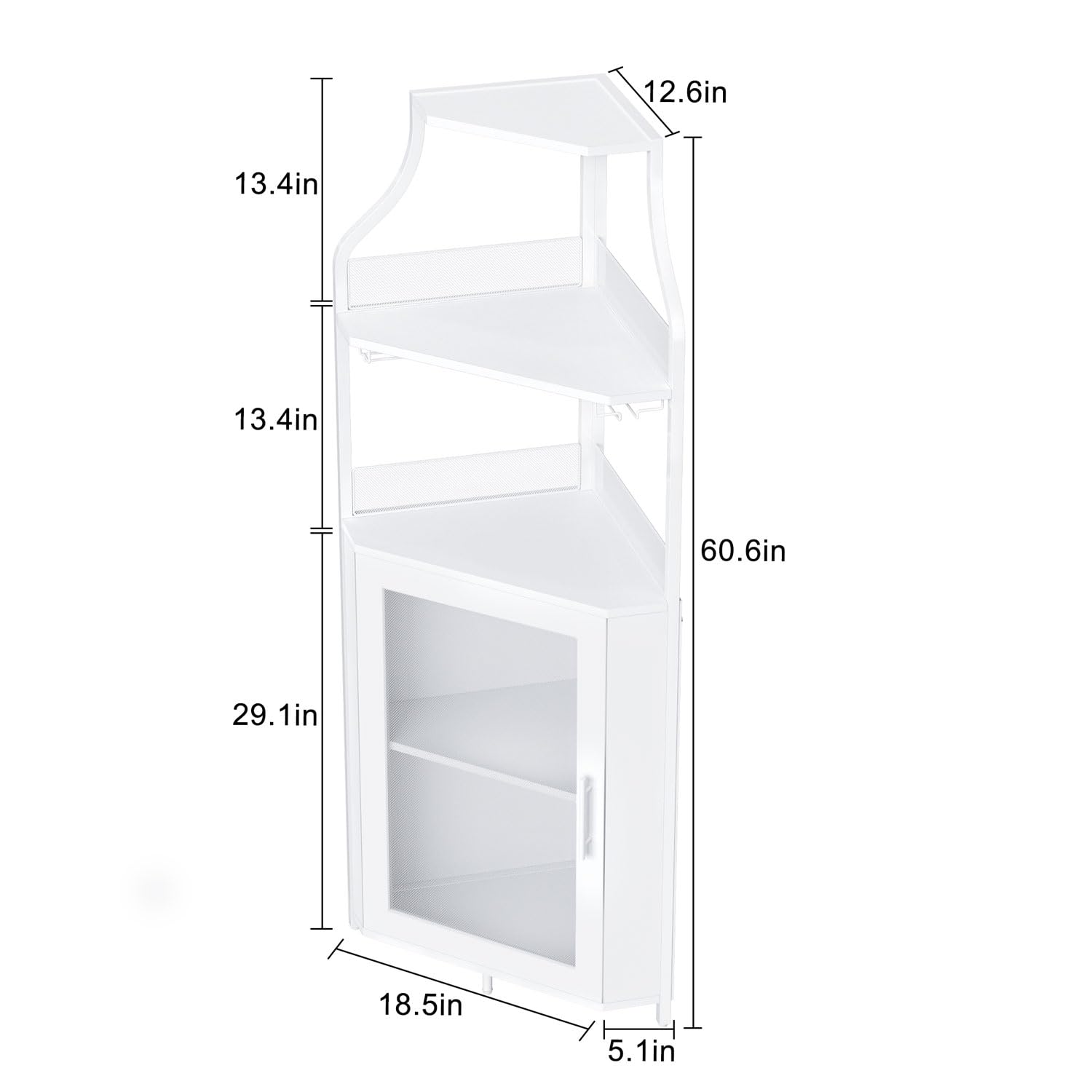 GAOMON 4-Tier White Corner Wine Bar Cabinet with Large Storage Space, Removable Wine Rack & Mesh Door - Perfect for Home Bar, Kitchen, Dining Room & Living Room Storage