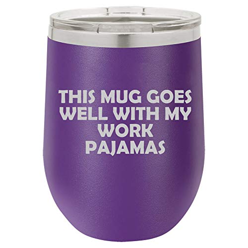 12 oz Double Wall Vacuum Insulated Stainless Steel Wine Tumbler - Stemless Coffee Travel Mug with Lid - Leakproof & Sweatproof - Perfect for Home Office, Camping & Commuting (Purple)