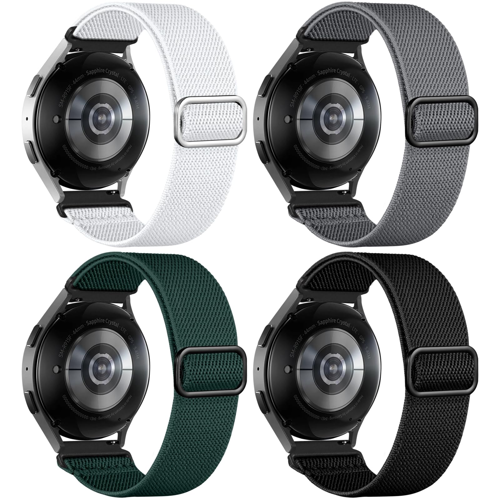 DaQin 4 Pack Stretchy Nylon Solo Loop Bands for Samsung Galaxy Watch 7/6/5/4/Classic/Active 2/5 Pro - 20mm Soft Adjustable Sport Strap - Perfect for Workouts, Running & Everyday Wear