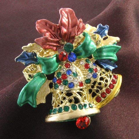 Elegant Green & Red Ribbon Bow with Jingle Bells Charm - Perfect for Christmas Jewelry, Holiday Gifts & Party Decorations