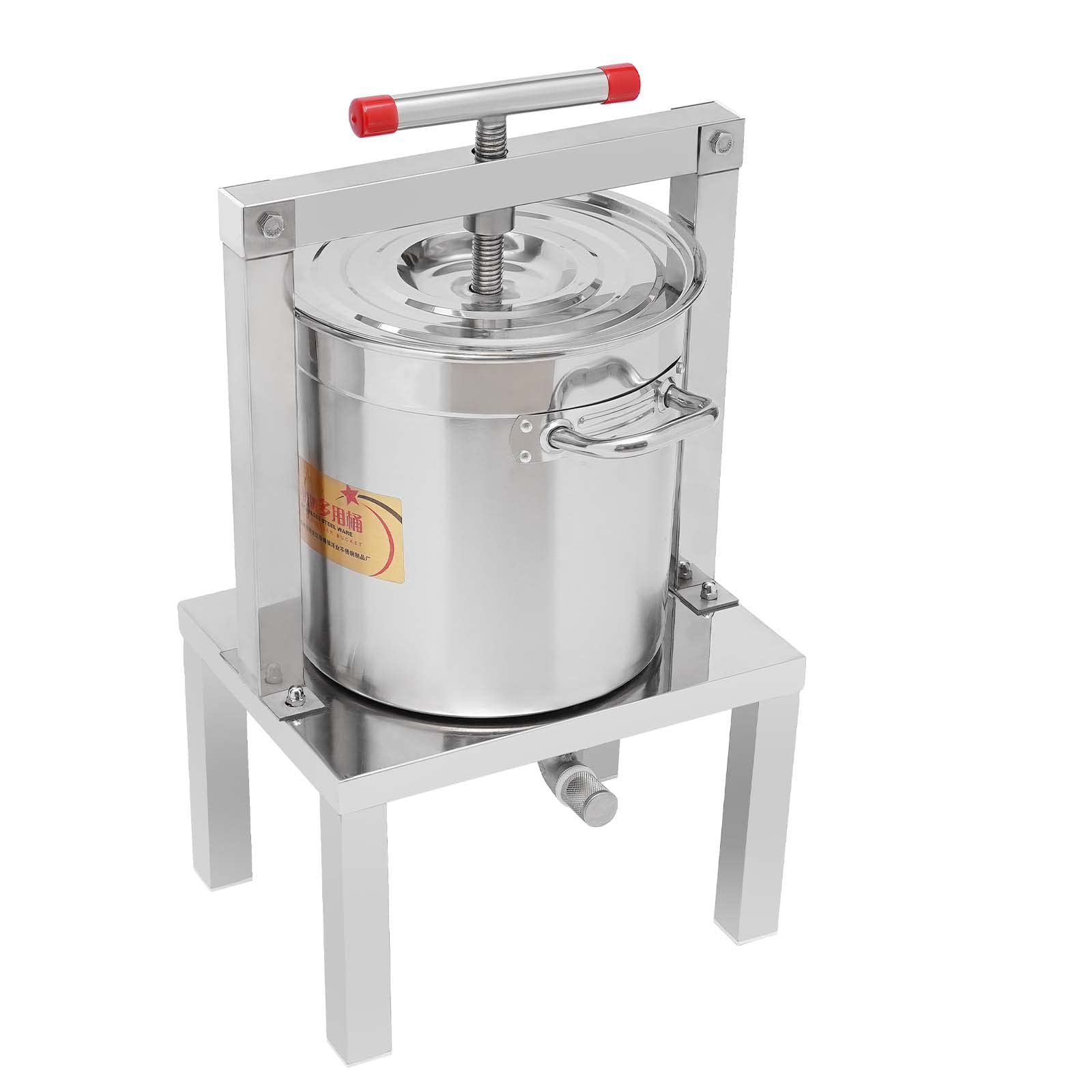13.25L/3.5Gal Stainless Steel Manual Fruit Wine Press - Adjustable Stand for Grape, Cider, Cheese, Herbs, Olive Oil & Honey | Home Brewing, Winemaking & DIY Kitchen Equipment (Silver)