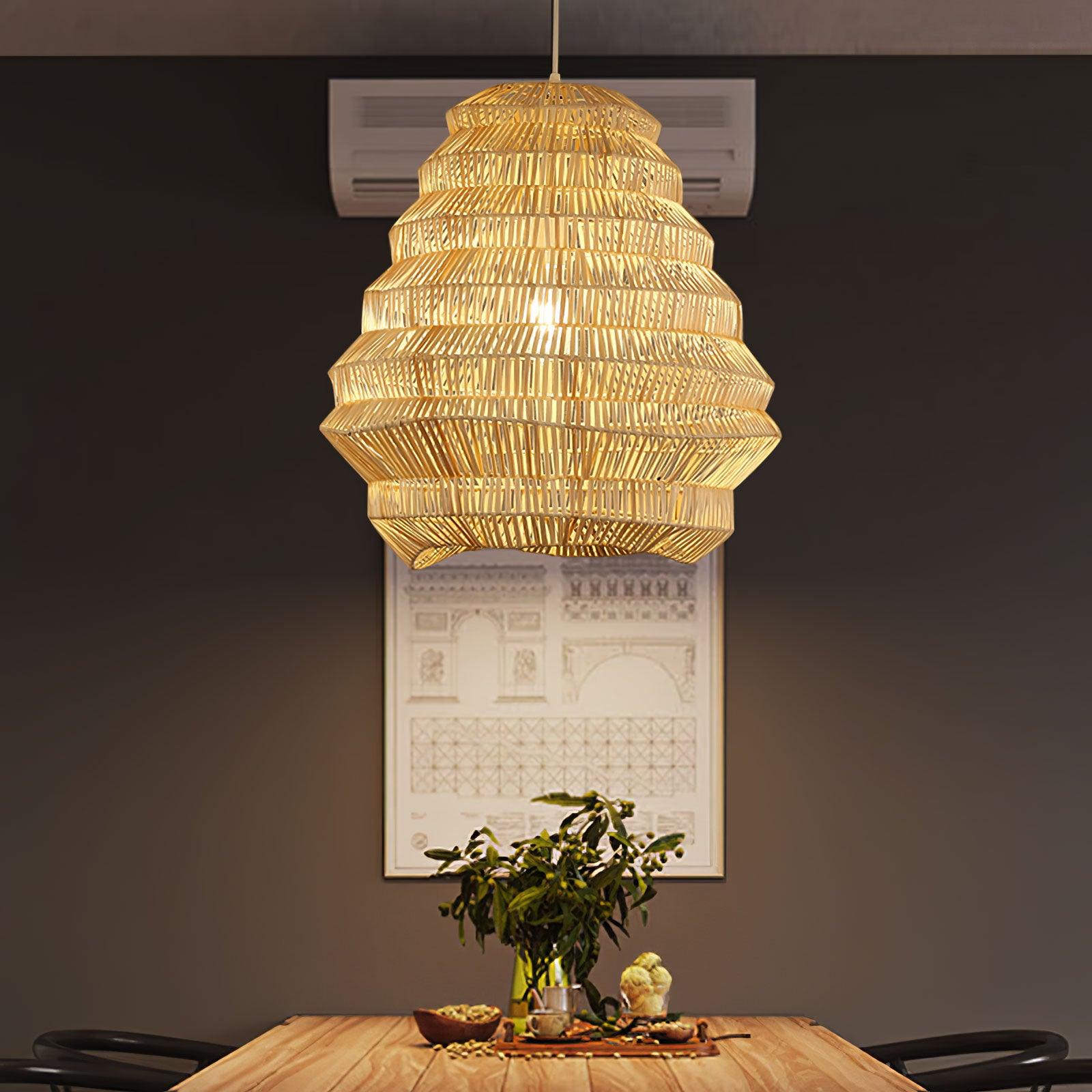 Handmade Bamboo Spiral Pendant Light - Modern Boho Ceiling Lamp for Living Room, Bedroom & Dining Room Decor