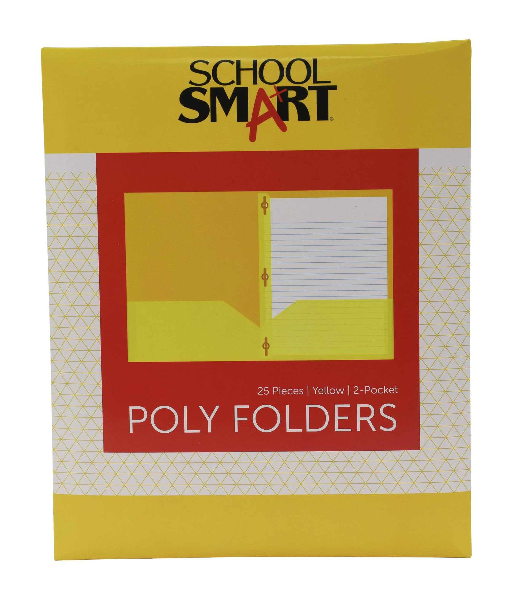 School Smart 2-Pocket Poly Folders with Fasteners - Yellow (Pack of 25) - Durable School & Office Supplies for Organizing Papers & Homework
