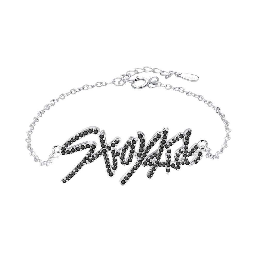 Stray Kids KPOP Bracelet - White Gold Plated Crystal Charm Bracelet for STAY Fans | Trendy Music Jewelry Gift for Women, Girls & Boys | Perfect for Concerts, Fan Meetings & K-Pop Events