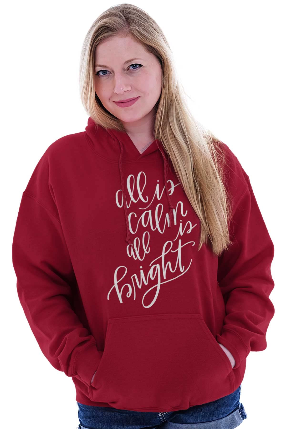 Christmas All Calm and Bright Hoodie Sweatshirt for Women - Cozy Holiday Pullover for Winter Outfits & Festive Gatherings