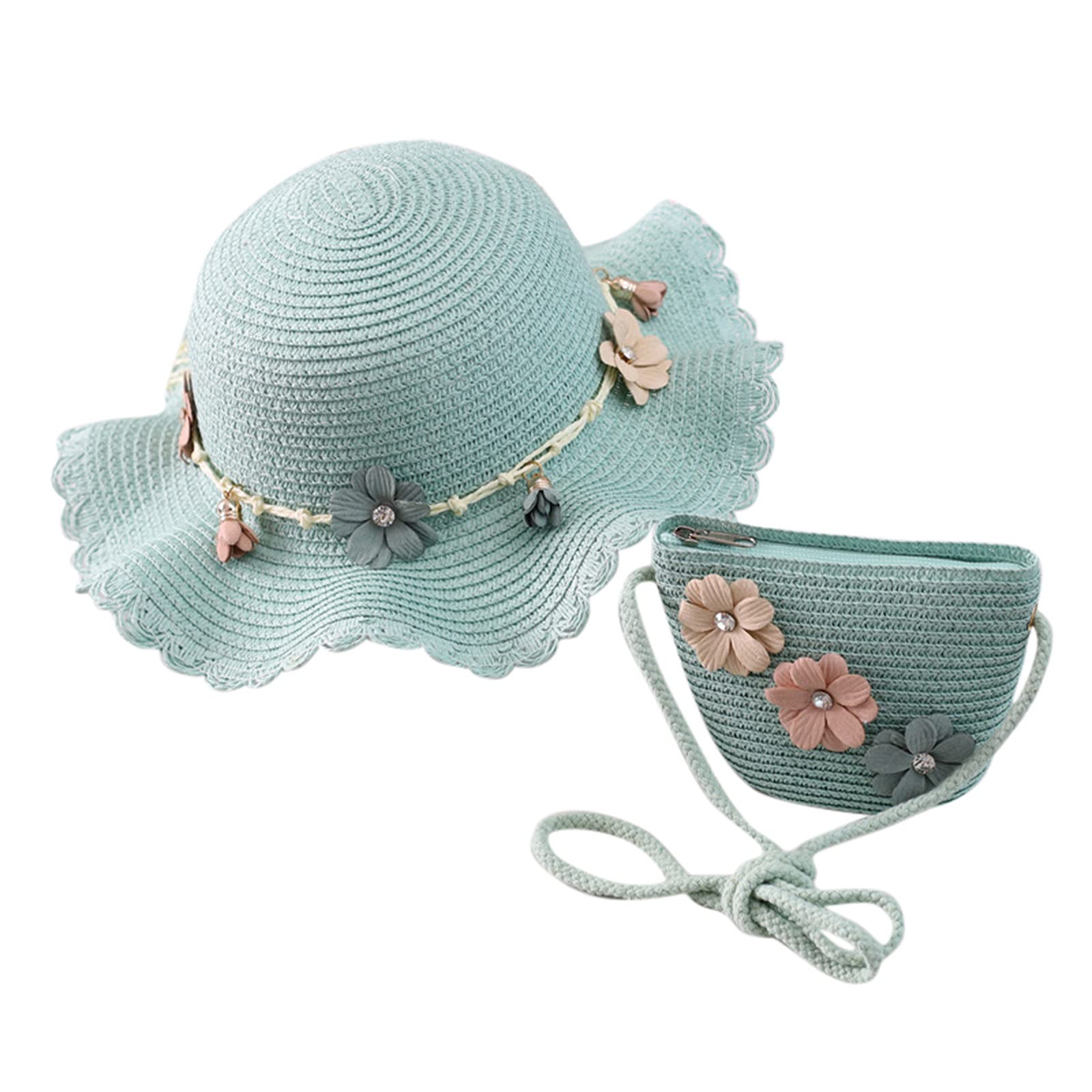 Adorable Toddler Sun Hat with Straw Bag - Cute Flower Design for Girls, UV Protection for Outdoor, Beach & Summer Play