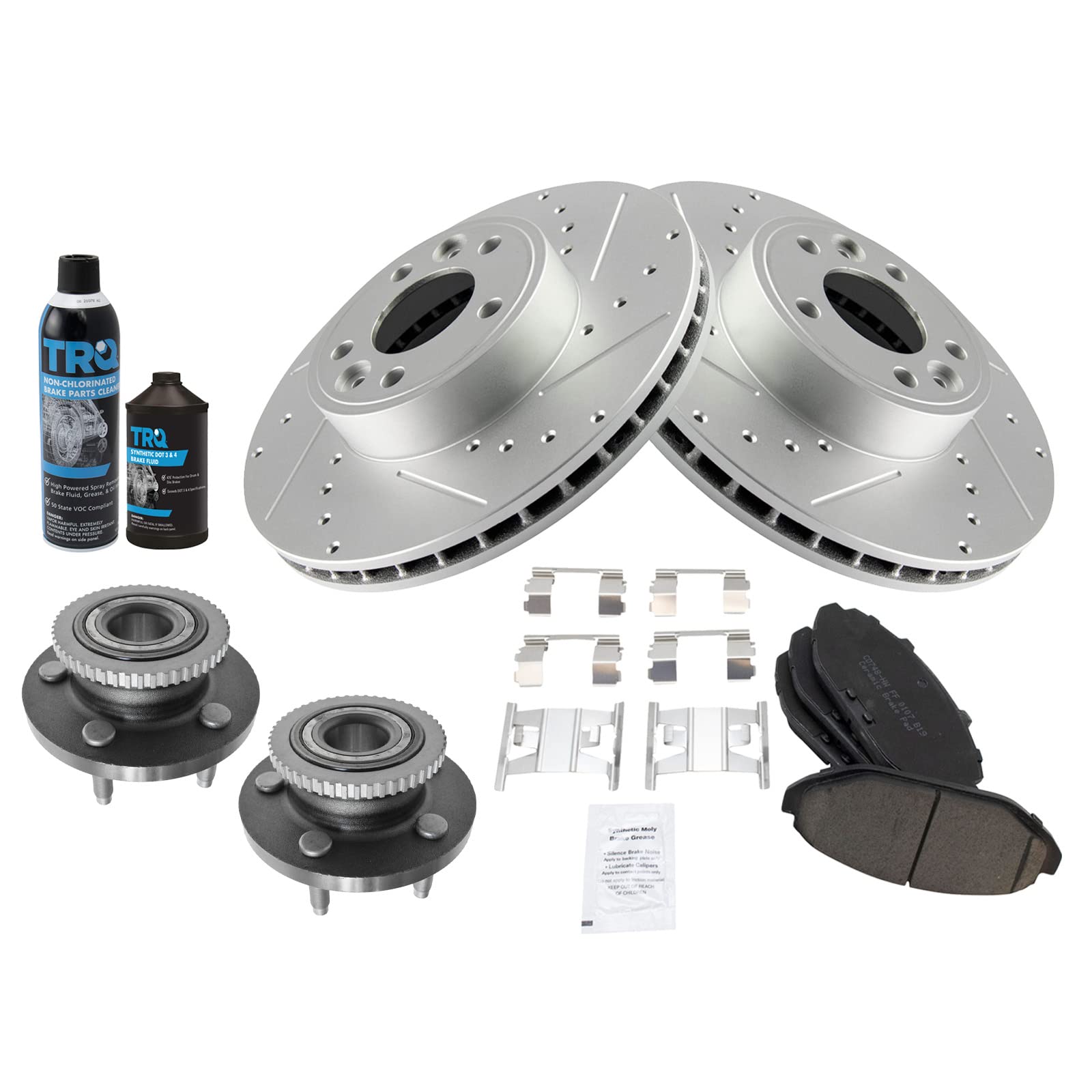 TRQ Front Wheel Bearing Hub Assembly with High-Performance Brake Rotor & Ceramic Pads - Perfect for Smooth Rides & Enhanced Stopping Power on Trucks, SUVs & Sedans