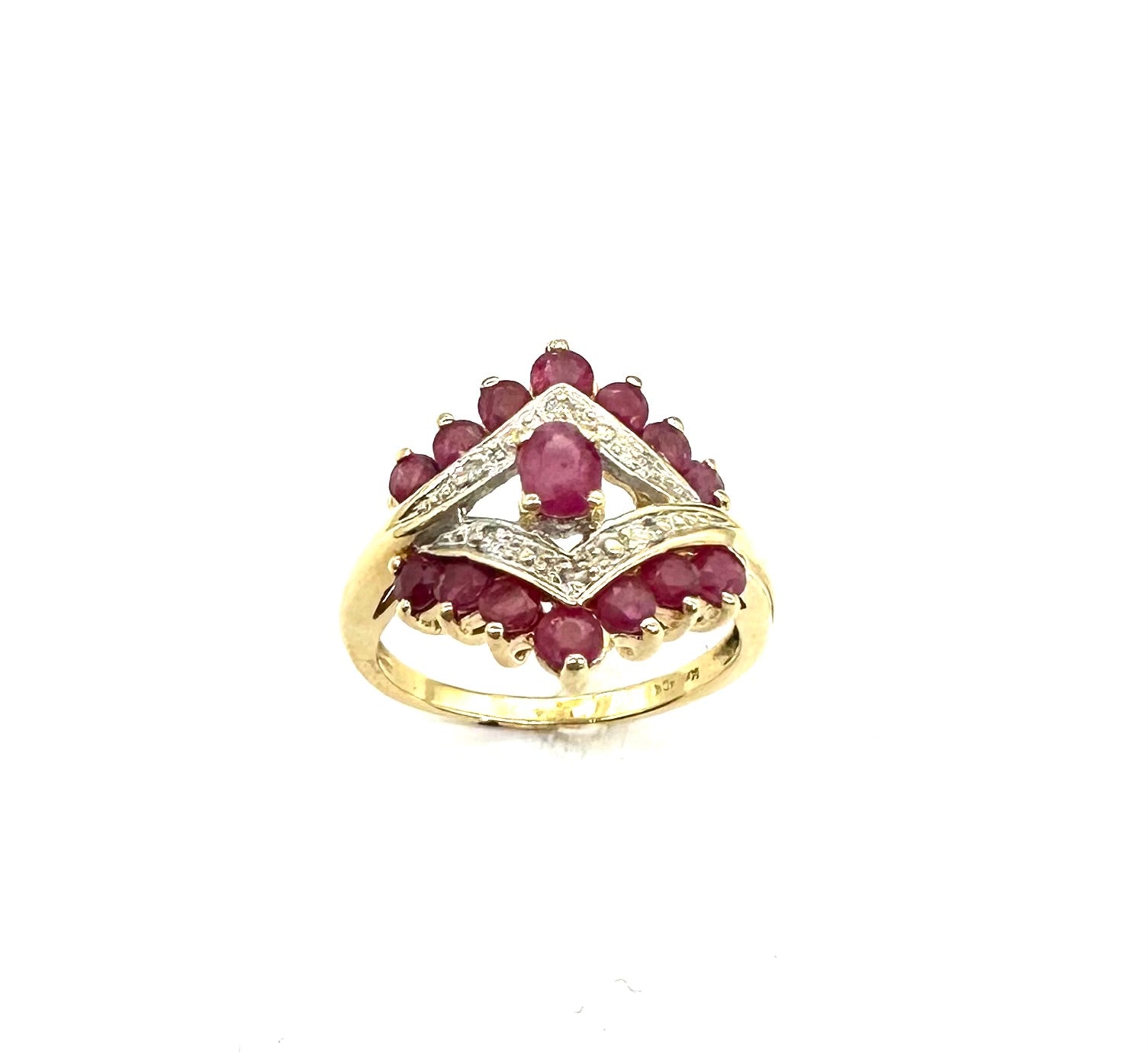 Double Chevron Ruby & Diamond Accent Ring - Elegant Vintage Style Jewelry for Women, Perfect for Weddings, Anniversaries & Special Occasions
