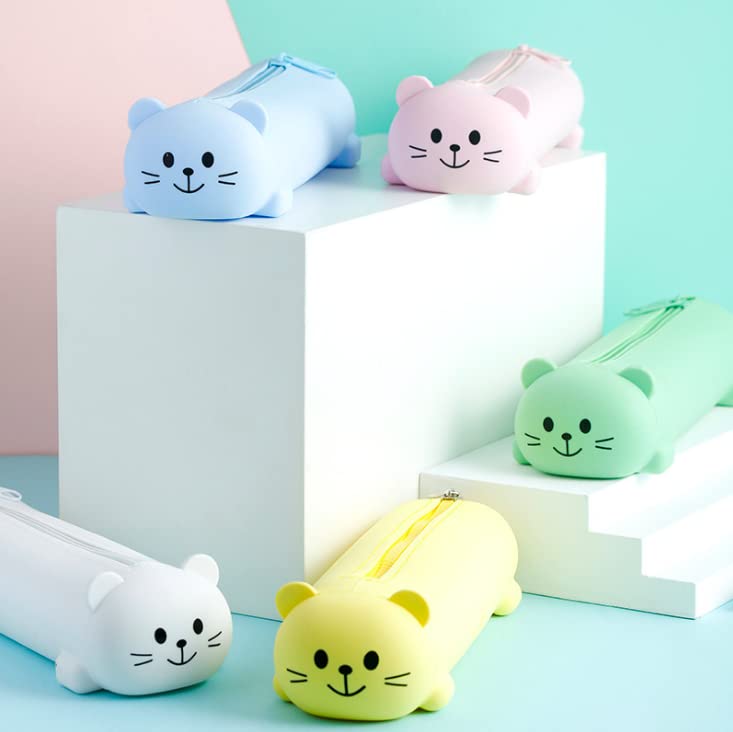 Homies Silicone Cute Panda Bear Mini Pencil Case - Cat Shaped Colorful Pouch Wallet for School & Office (2-Pack Random Colors) - Perfect for Students, Artists & Stationery Lovers