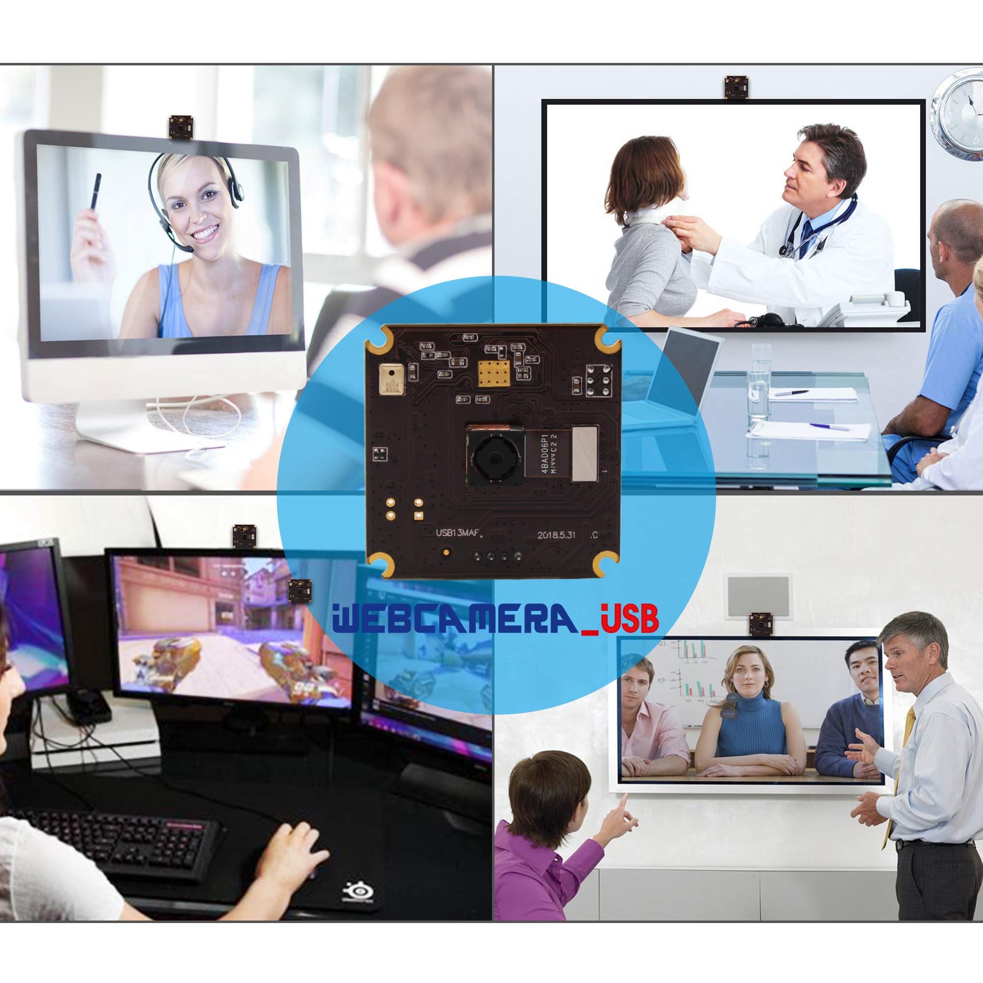 13MP USB Camera Module with Microphone & Autofocus - UVC USB 2.0 Webcam Board for PC/Laptop, Jetson Nano - Industrial Embedded IMX214 Sensor for Video Conferencing, Live Streaming & Lightburn Applications
