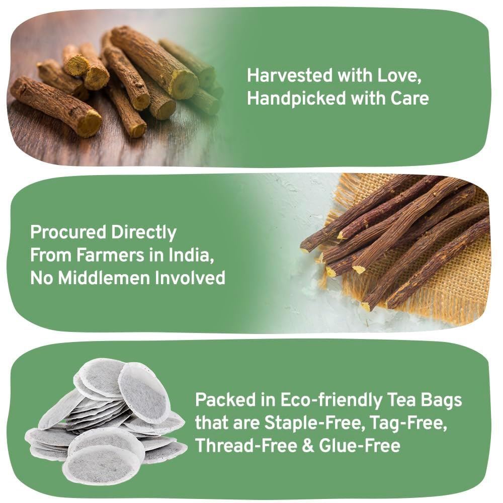 Organic Licorice Root Tea Bags (50 Count) - Caffeine Free, Non-GMO Herbal Tea | Eco-Friendly Round Tea Bags | Soothing Digestive Aid & Stress Relief | Perfect for Relaxation, Detox & After-Meal Comfort
