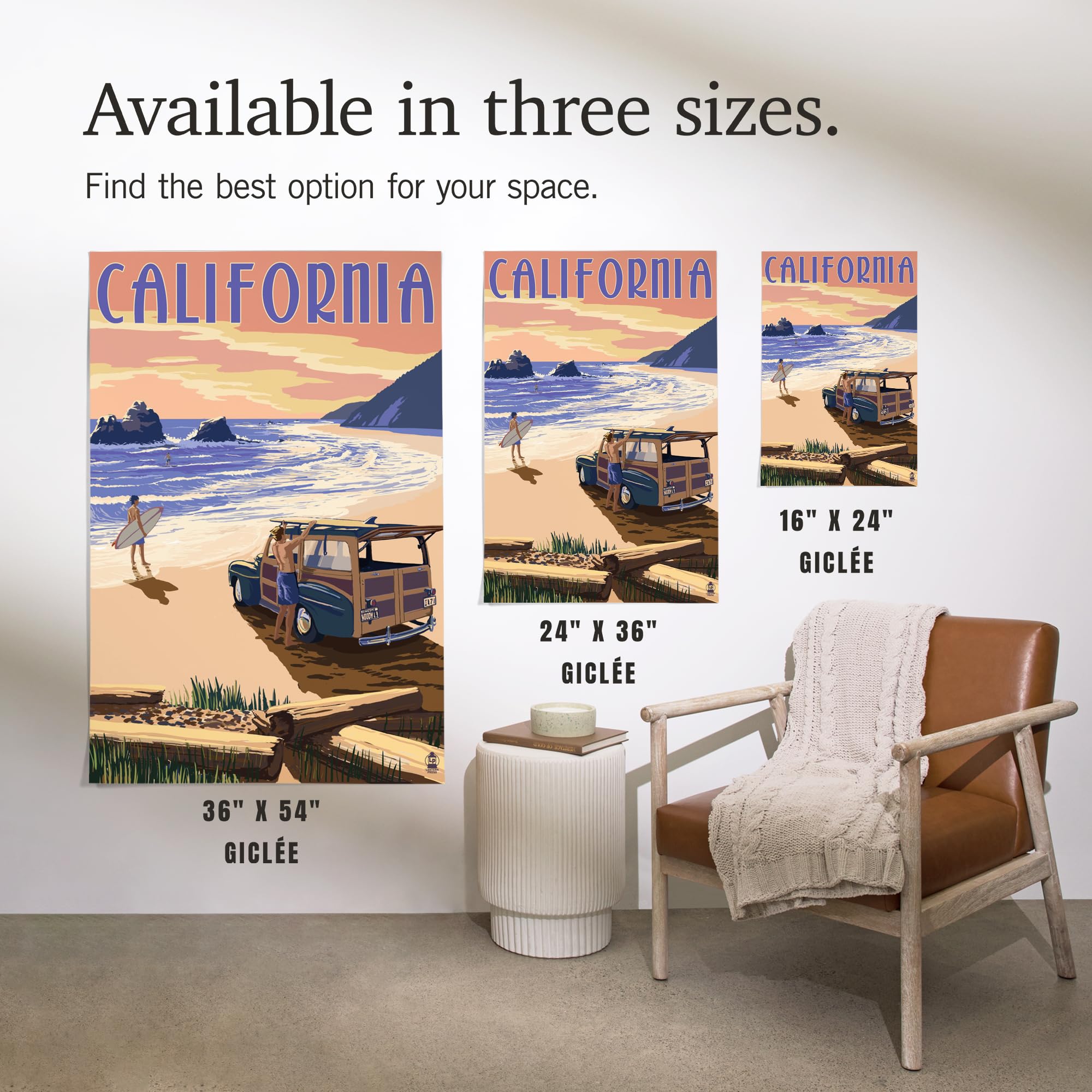 Lantern Press 24x36 Inch Giclee Art Print - California Beach Wall Decor with Woody - Premium Canvas Wall Art for Living Room, Bedroom & Office