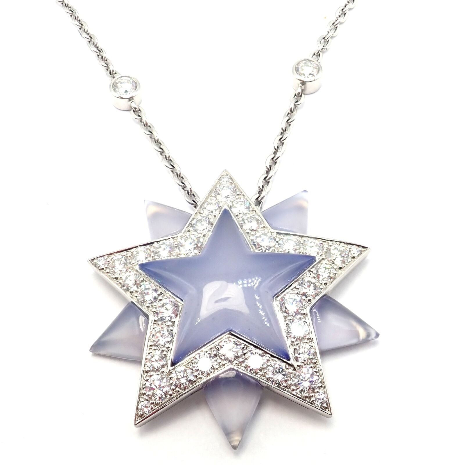 Authentic Tiffany & Co Platinum Diamond Blue Chalcedony Star Pendant Necklace - Perfect for Anniversary Gifts, Valentine's Day & Special Occasions
